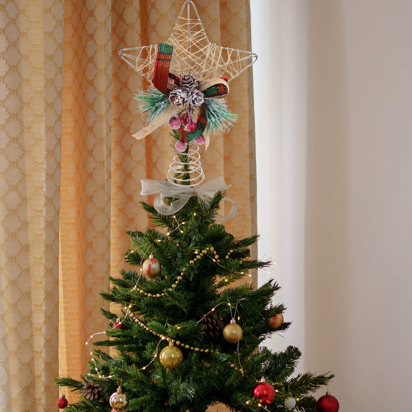 5 Piezas Estrella Superior del Árbol De Navidad Topper De Árbol con Luces Oro Luces De Tira Llevadas Topper De Árbol De Navidad Rojo Hada Decoración Adviento Felpa País Planchar ABOOFAN