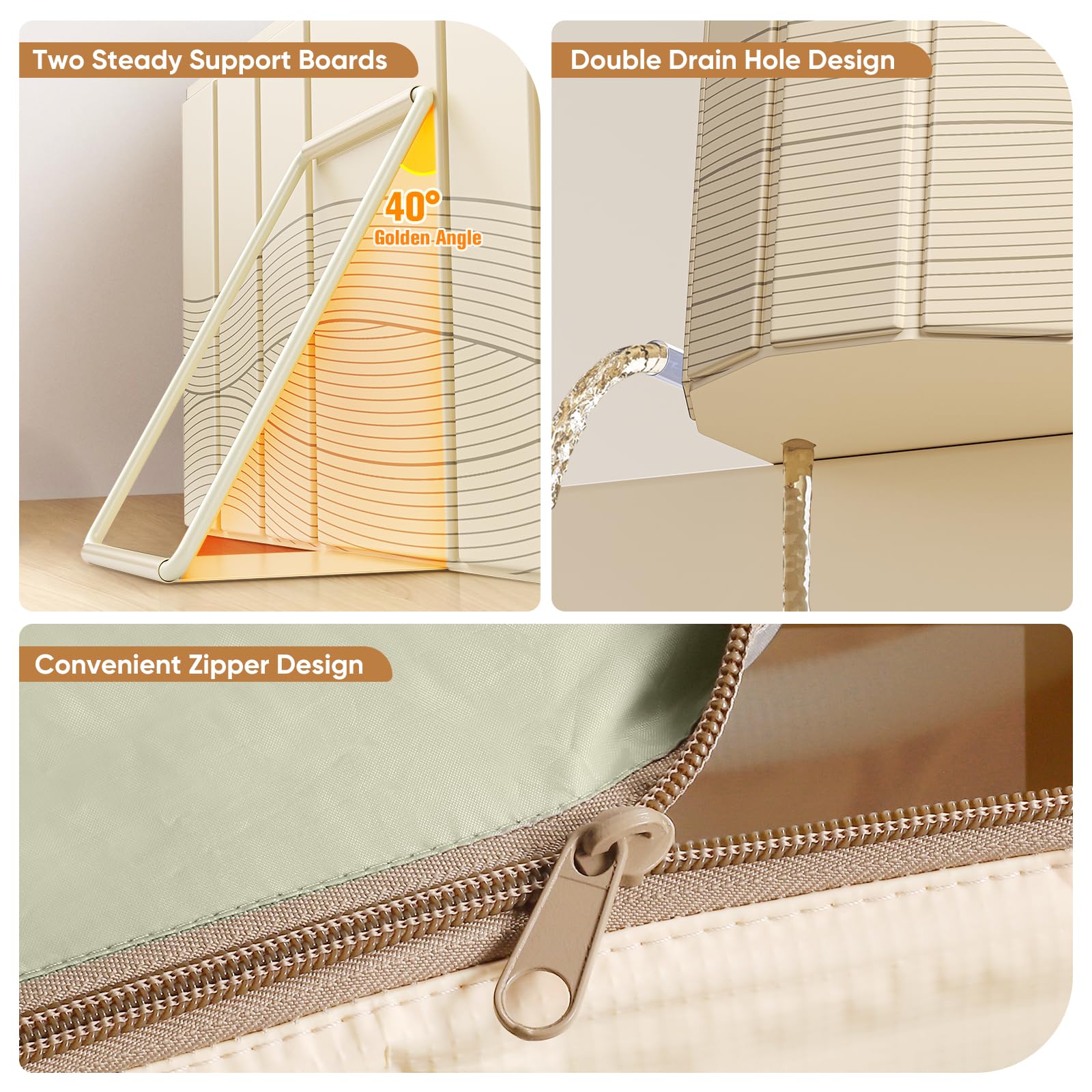 Bañera portátil para adultos 150 x 55 x 50 cm, bañera plegable para adultos con 2 agujeros de drenaje, bañera familiar para baño de hielo Equipada con 2 placas de soporte laterales con cubierta (Beige