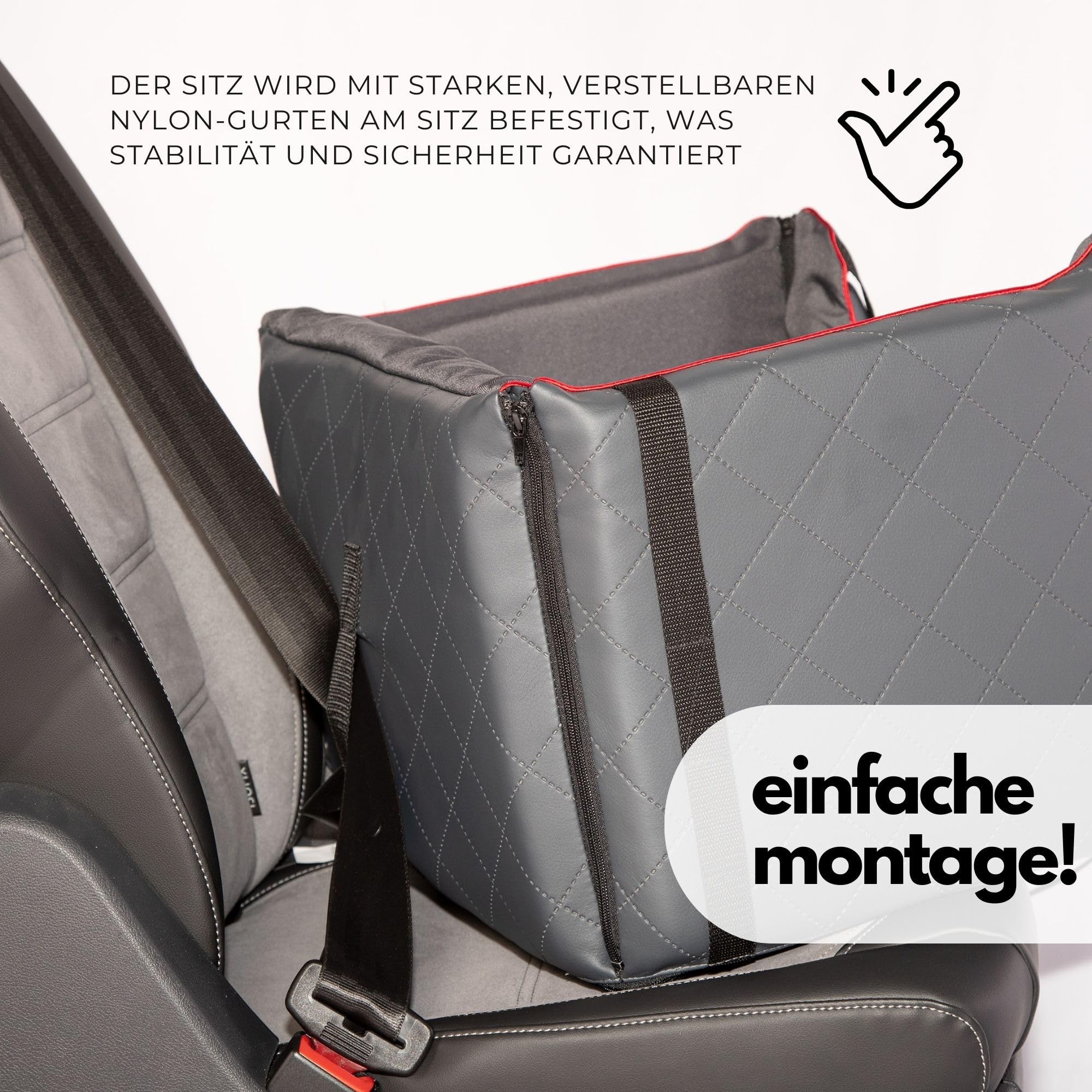 Golden Dog - Caja de transporte para perros con cinturón de seguridad M-52 x 44 x 33 cm - Asiento de coche de imitación de cuero para perro asiento impermeable para perro - Asiento de pasajero para