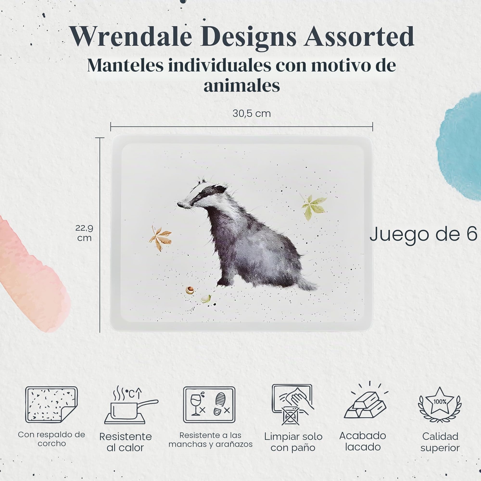 Pimpernel - Juego de 6 salvamanteles (40,1 x 29,8 cm, Tablero de Densidad Media), Multicolor