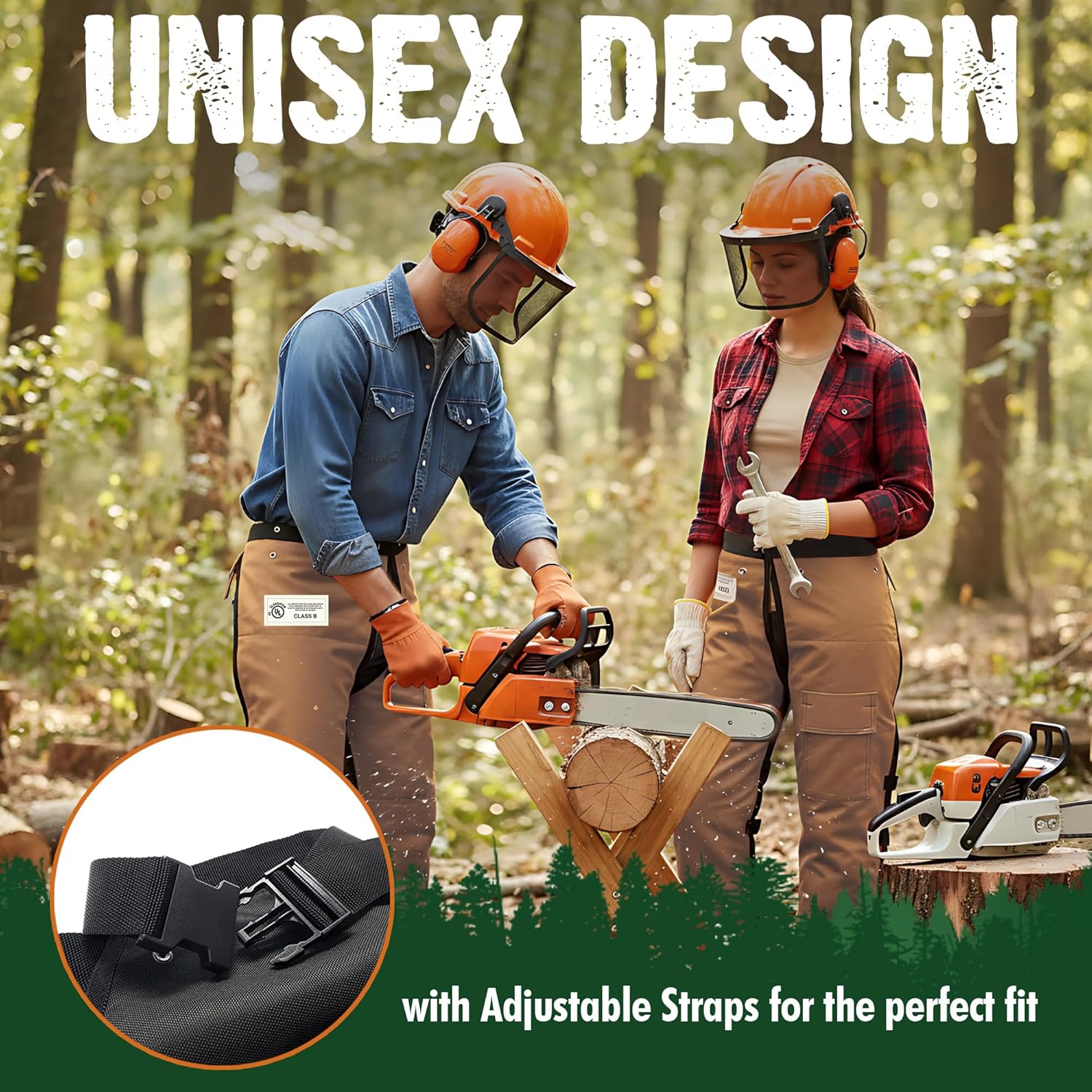 FORESTER Chainsaw Chaps for Men & Women | Apron-Style Chaps with Pocket & Adjustable Waist | Chainsaw Safety Equipment