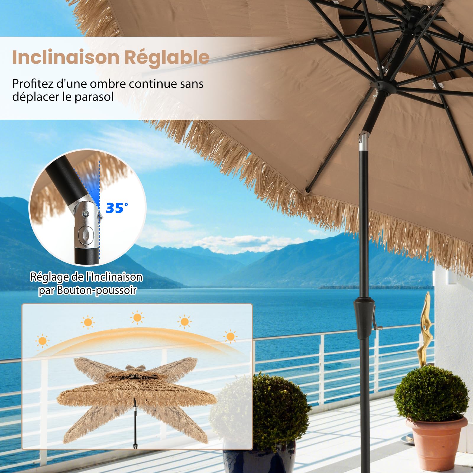 RELAX4LIFE Parasol de Plage Hawaï Tropicale 286x247cm
