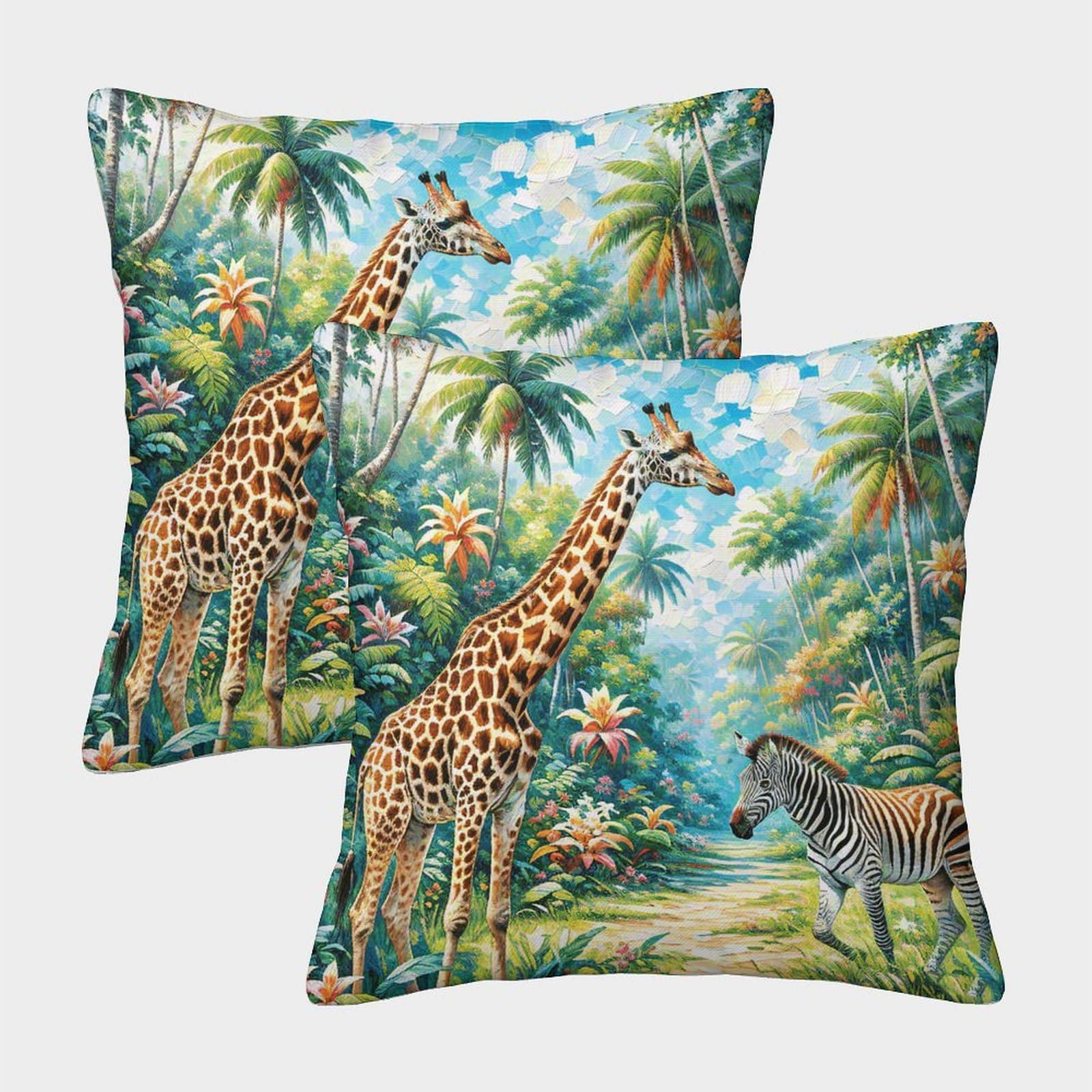 Emyxpaqm Style-3 Giraffe Cushion Covers Set Of 2, Giraffe Zebra Throw Pillow Covers Polyester Washable Square Decorative For Livingroom Couch Sofa 40X40cm