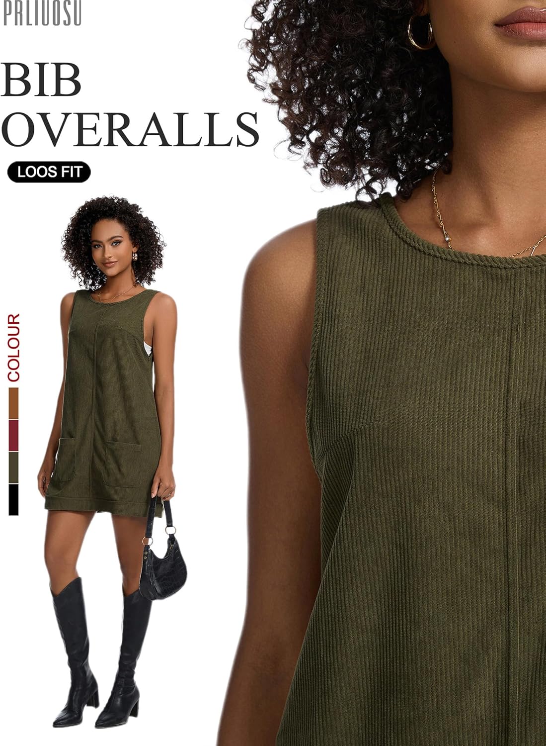Corduroy Overalls Dress for Women A Line Casual Stretch Jumper Shift Dress with Pockets - Image 4