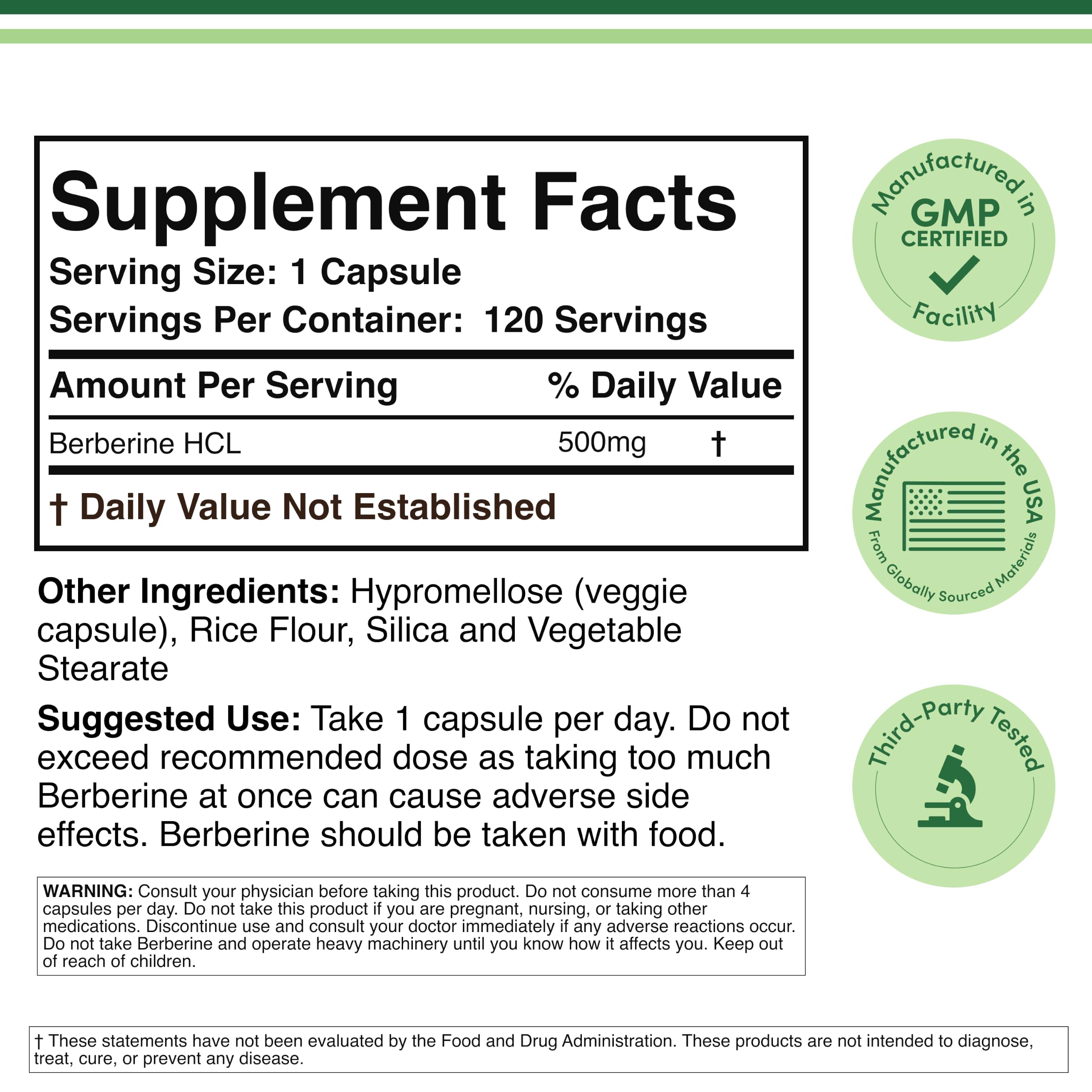 Double Wood Supplements Berberine HCl 500mg, 97% Purity, 60 Capsules — Amazon image 2