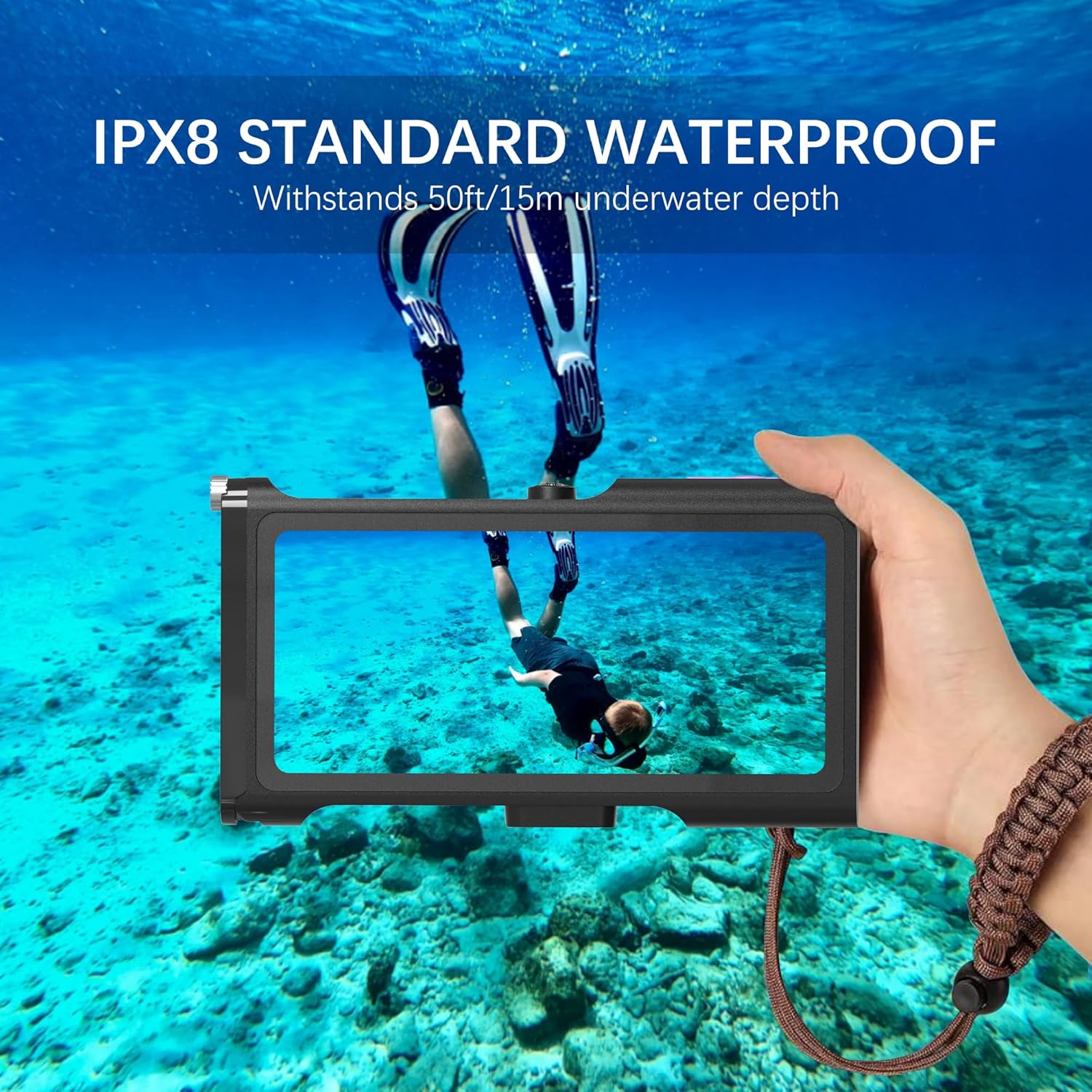 MRUOZRUI Bluetooth Connection 3rd Gen Diving Waterproof Case, Professional 15m/50ft Underwater Photo & Video Case for Snorkeling, Scuba Dive Phone Case Fits for iPhone/Samsung/Universal Black-Purple