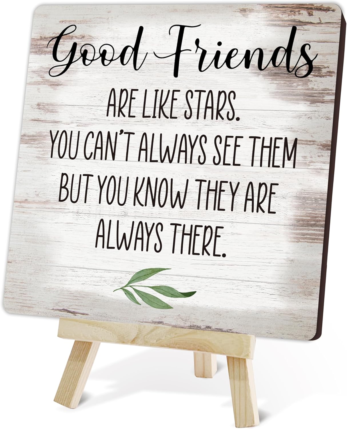 Friends Wood Sign, Good Friends Are Like Stars, Friendship Decor Gifts For Women Friends Sisters Bestie, Good Friends Plaque With Stand For Home Bedroom Office, Birthday Christmas Going Away Gifts -34
