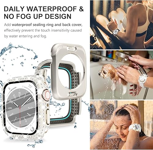 Vista 103 de WINGLE Paquete de 10 fundas protectoras de pantalla para Apple Watch de 1.575 pulgadas SE 3/2/1 Series 6 5 4 con vidrio templado, carcasas Paquete