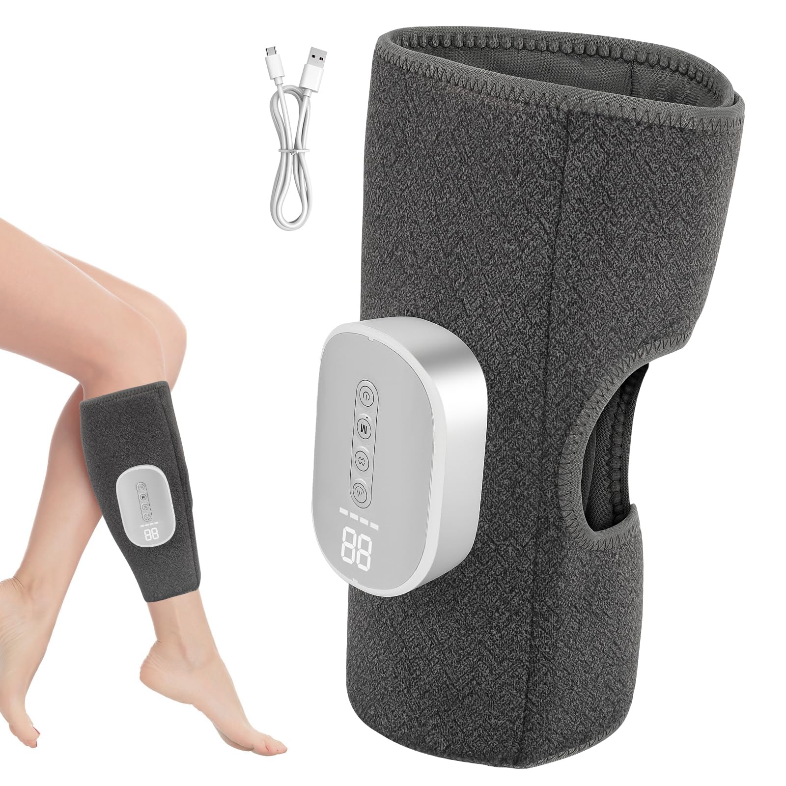 Beinmassagegerät, Elektrisches Wadenmassagegerät mit 4 Modi, 8 Intensitätsstufen, 4 Heizstufen und 2000-mAh-Akku, zur Förderung der Durchblutung, Schmerzlinderung (1pc)