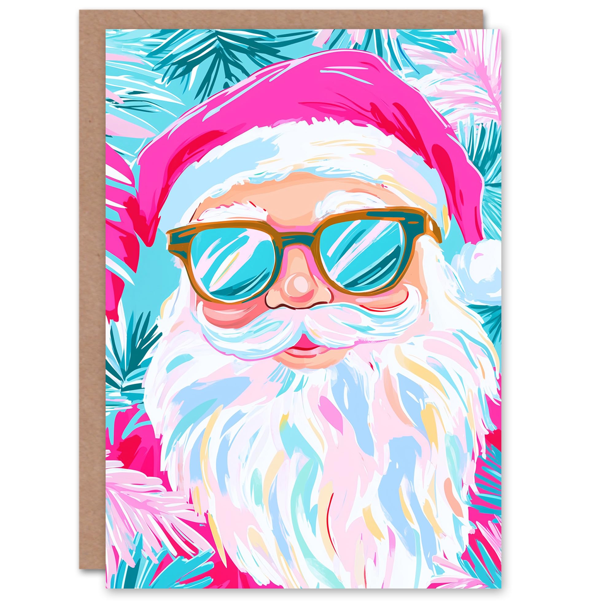 Wee Blue Coo Greeting Card Santa Claus Sunglasses Vibrant Pink Blue Portrait For Her Woman Xmas Christmas Card
