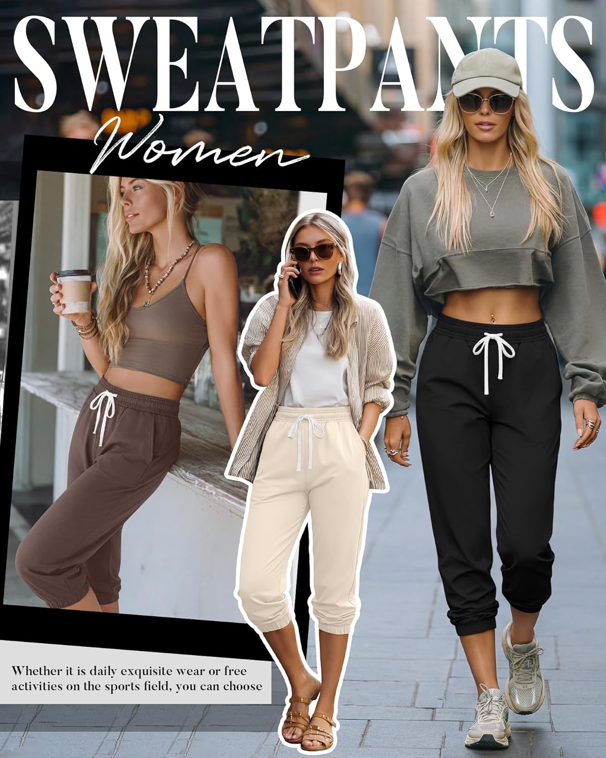 Ficerd 3 Pcs Women's Capri Sweatpants Joggers Summer Casual Sports Cropped Lounge Pants High Waisted Athletic with Pockets - Image 3