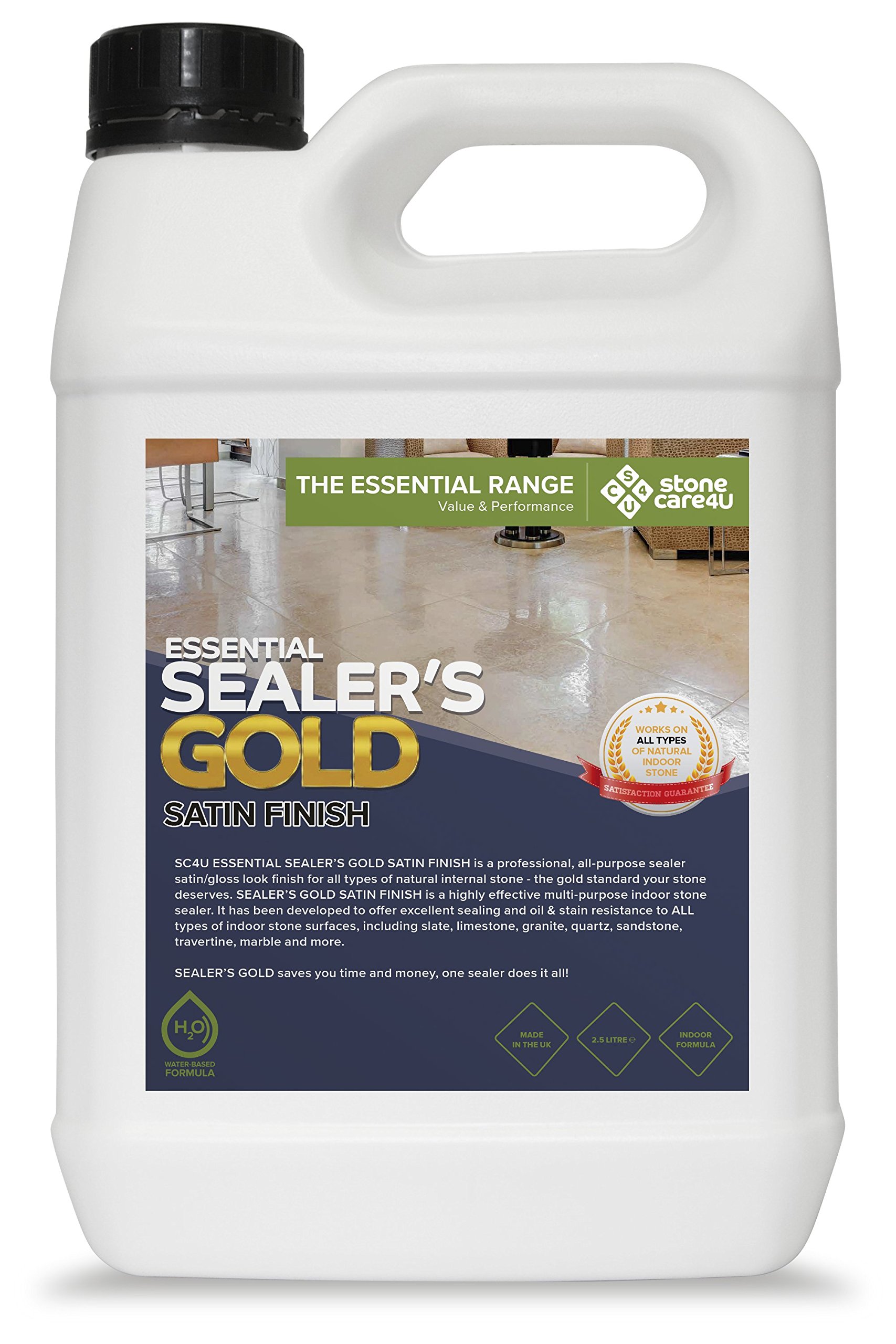 Stonecare4u Gold - Essential Sealers - Satin - 2.5 Litre Internal Floor And Tile Sealer. Long Lasting, Wet Look/Gloss Finish, Stain Resistant Coating. The Professionals Choice…