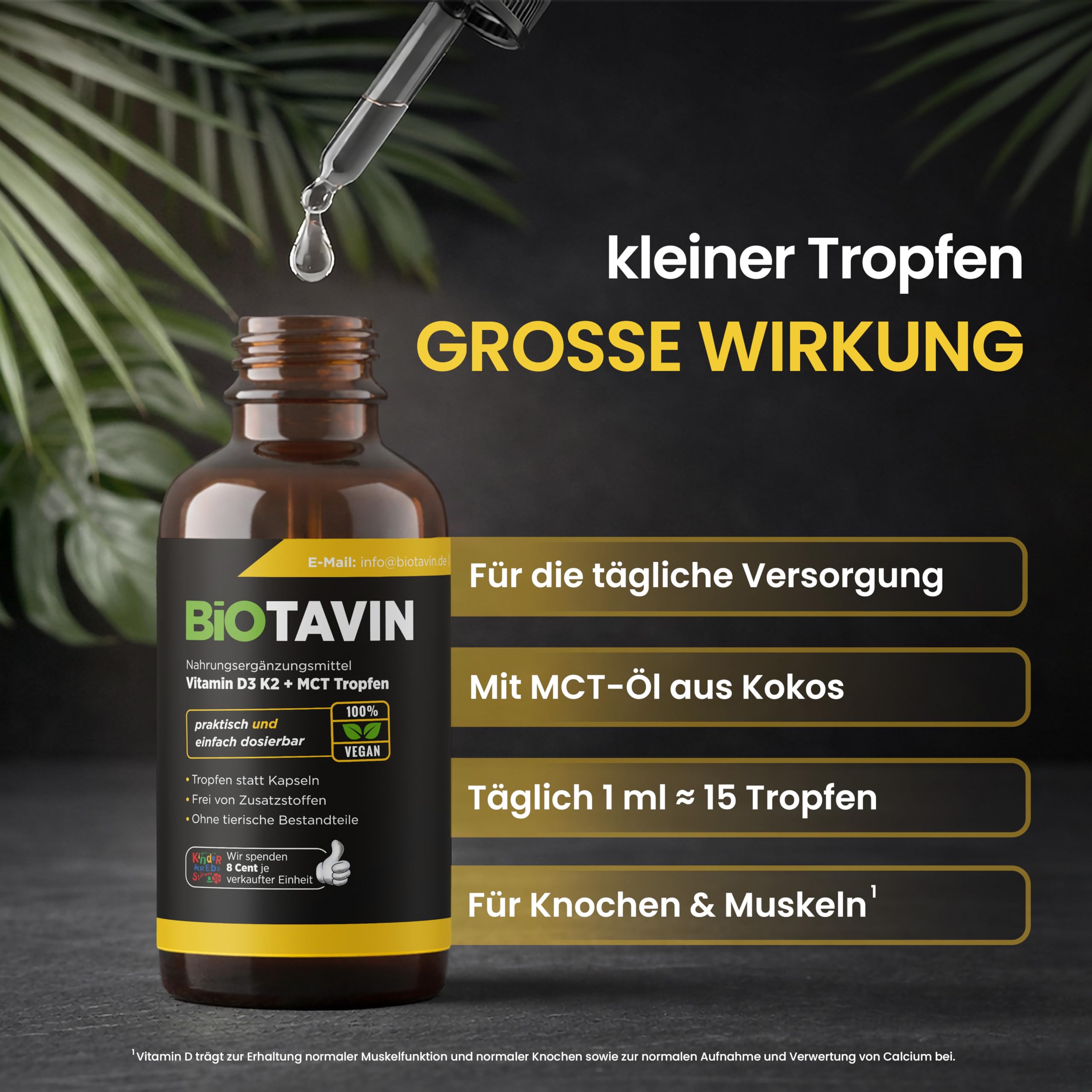 Vitamina D3K2 gocce con olio MCT, 50 ml (2 x 50 ml), 1000 UI per porzione giornaliera, con pipetta facilmente dosabile, per cuore, circolazione, ossa, sistema immunitario e muscoli, testato