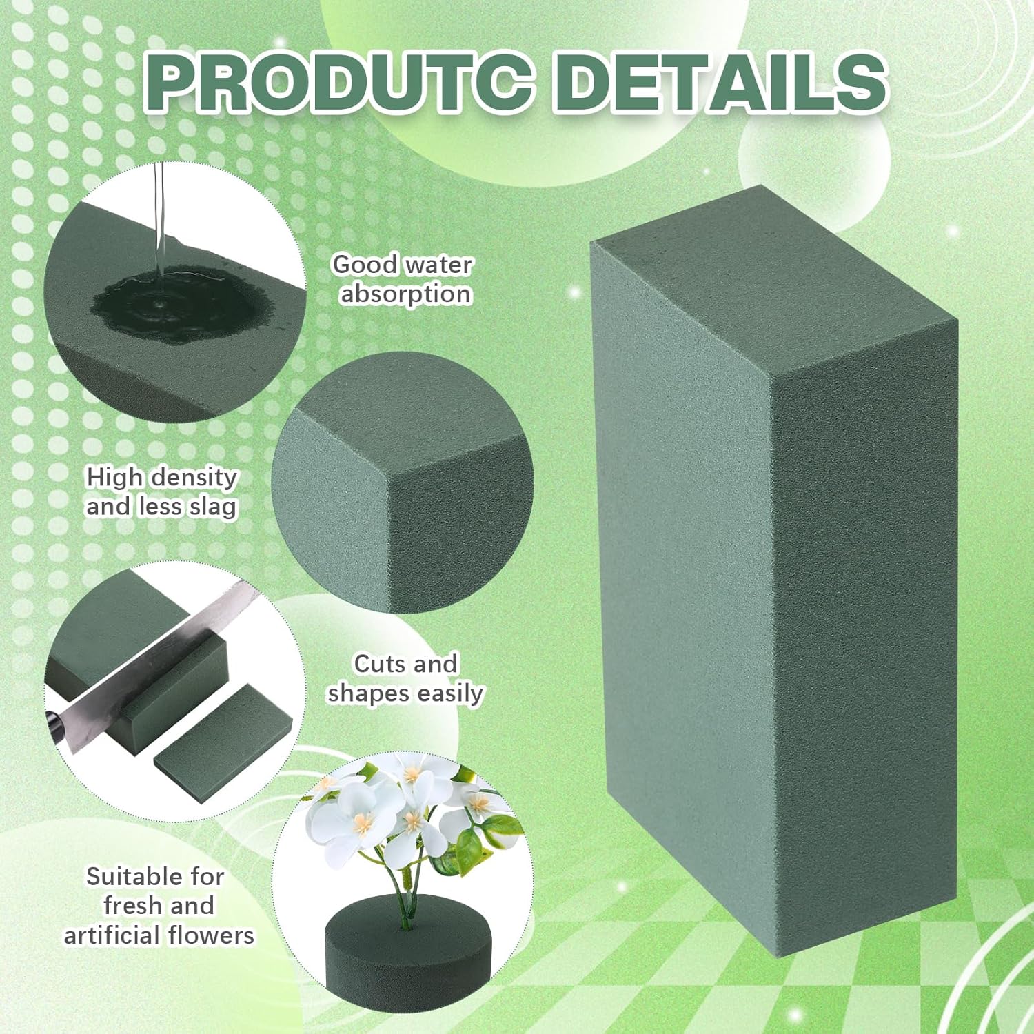 Baderke 30 Pack Floral Foam Blocks Round & Block Foam Set Green Wet & Dry Flower Blocks for Fresh & Artificial Flower Arrangement Florist Supplies for DIY Arts Crafts & Weddings