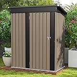 Patiowell 5x3 FT Outdoor Storage Shed, Tool Shed with Sloping Roof and Lockable Door, Metal Shed for Backyard Garden Patio Lawn, Brown 5' X 3' Brown