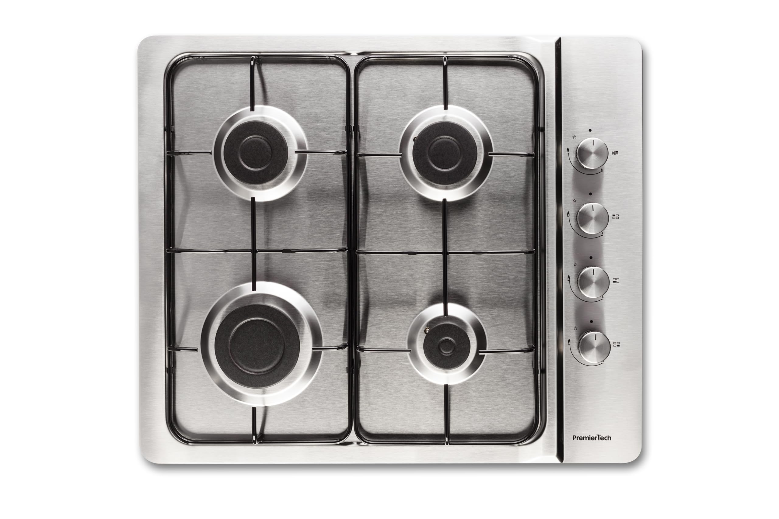 PremierTech Piano Cottura a Gas, 4 fuochi, 60cm, da Incasso 56x48cm, Acciaio Inox, predisposto Metano e kit ugelli GPL inclusi, P460IN