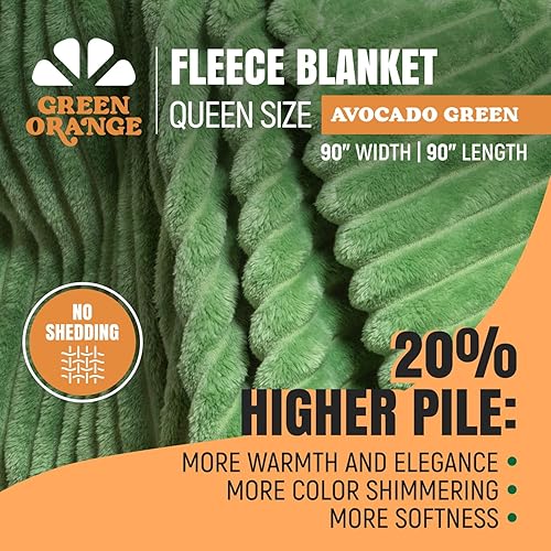 Miniatura 2 de GREEN ORANGE Manta de forro polar tamaño Queen de 90 x 90 pulgadas en elegante caja de regalo, color verde aguacate, 300 GSM, cálida y cómoda,