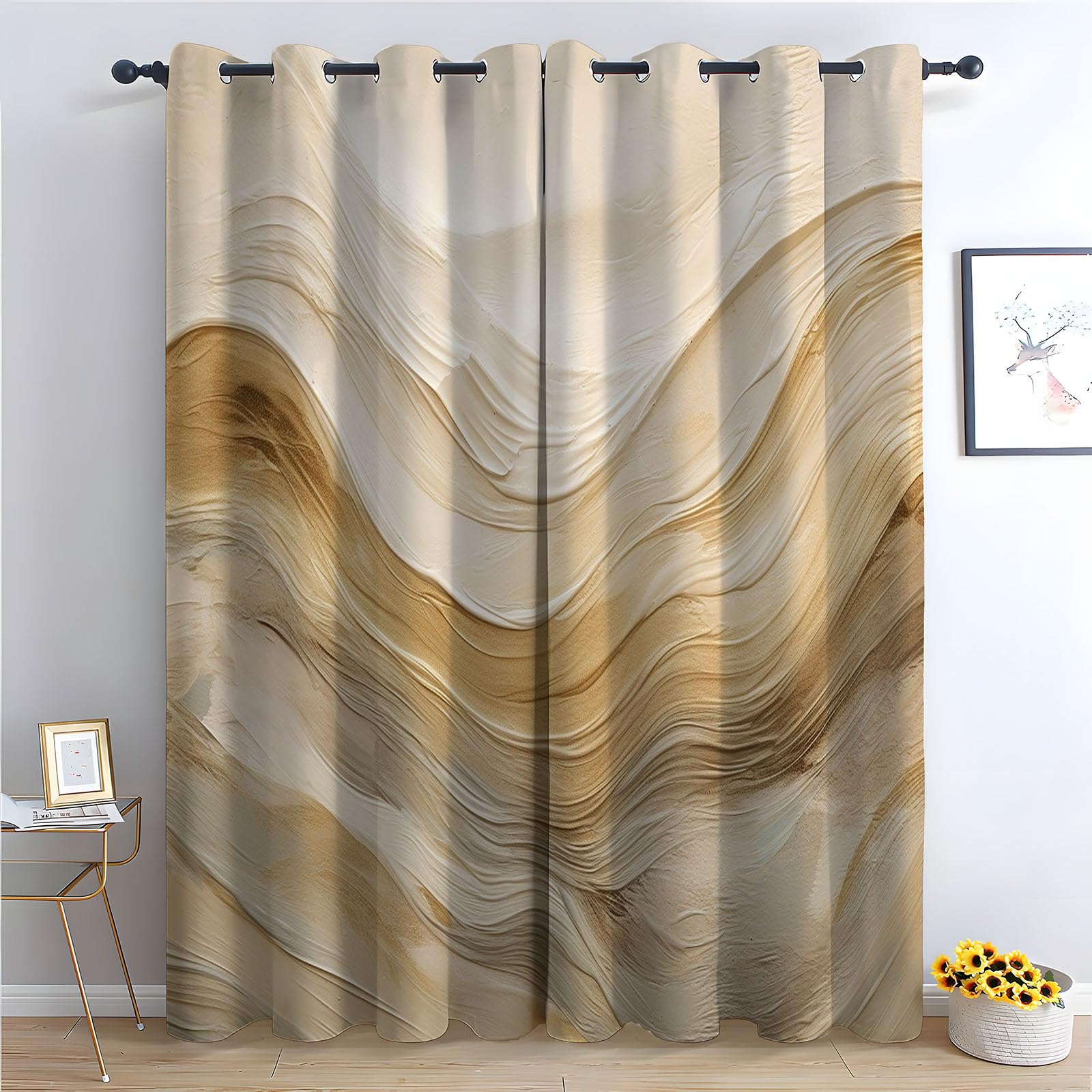 WQBQKKX Abstract Line Curtains for Living Room Elegant Thermal Insulated Blackout Curtains Botanical Print Pattern Window Drapes for Living Room-52 W x 96" L (Pack of 2)