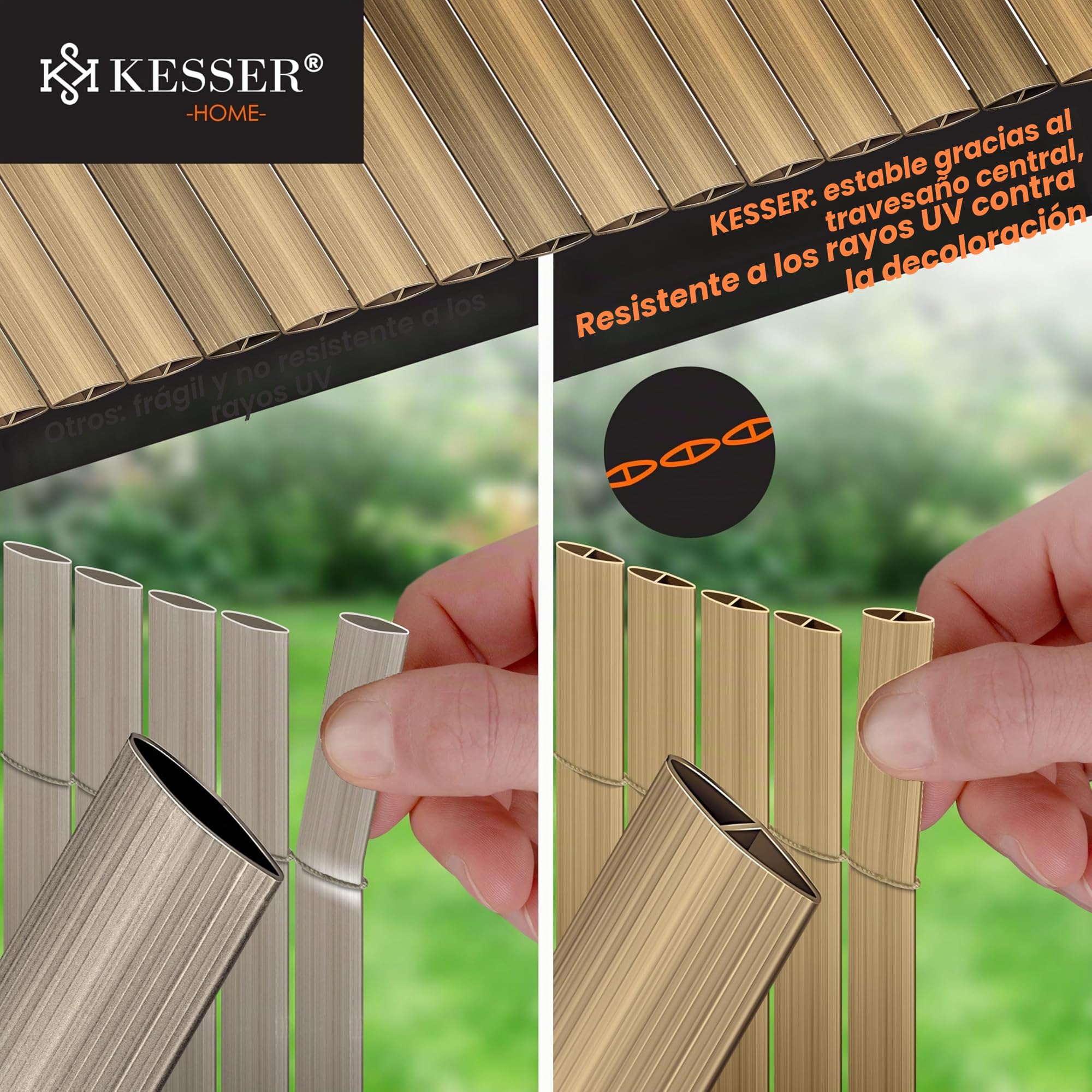 KESSER® Estera de Privacidad PVC Valla Protectora Balcón | Resistente a la Intemperie | 100 x 300 cm | Lamas reforzadas | Revestimiento del balcón Incluye Abrazaderas y Cubierta Bambú
