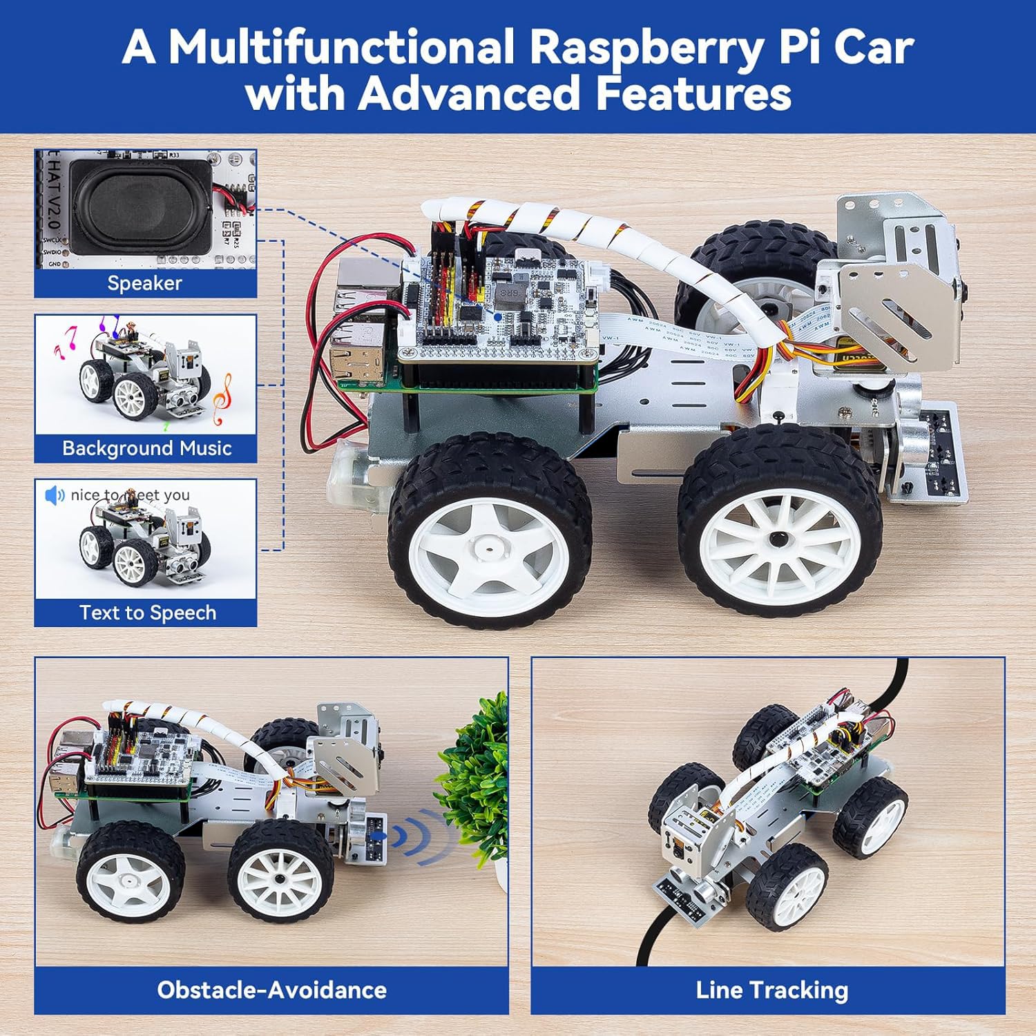 SunFounder Picar-X AI Robot inteligentny zestaw samochodowy do Raspberry Pi 5/4/3B+/Zero 2w, Openclaw LLMs ChatGPT/Gemini/Grok, rozpoznawanie głosu i wideo, Python, zarysowania, aparat (RPI nie jest