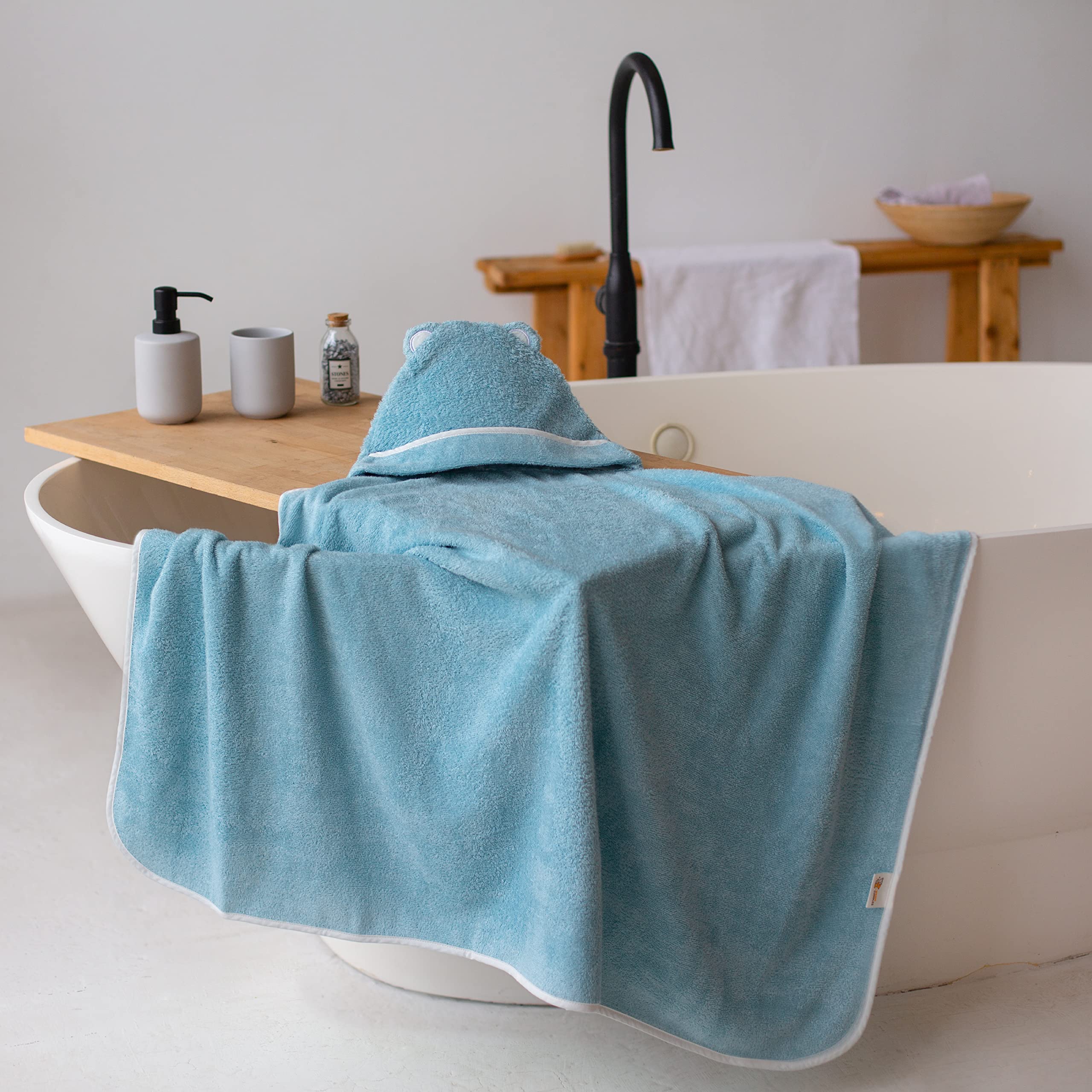Toalla de baño de alta calidad para bebé, toallas de bambú orgánico con capucha, toalla grande con capucha para recién nacido, niño y niña (azul)