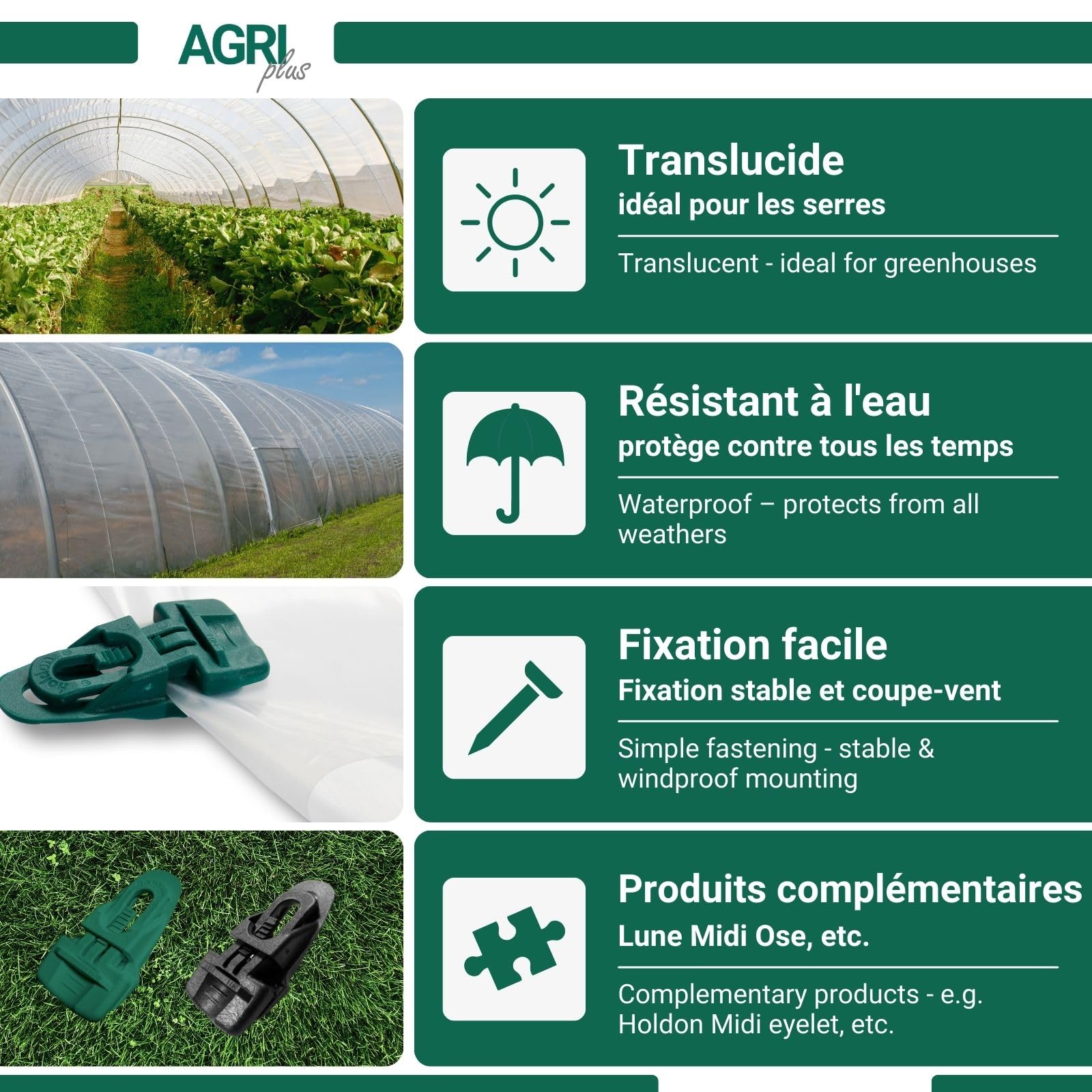 AGRI plus Film de Serre avec Bande de réparation I 4,5 x 5 m I épaisseur 0,200 mm I Film de Jardin pour Couverture I bâche de Protection résistante aux intempéries & 5 Ans de résistance aux UV
