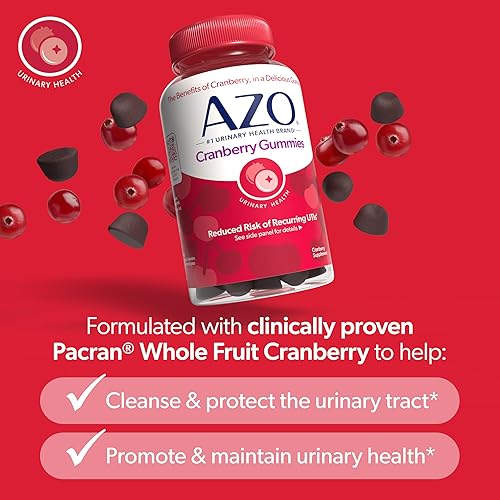 Miniatura 3 de AZO Gomitas de arándano para la salud del tracto urinario, suplemento dietético, 2 gomitas = vaso de jugo de arándano, ayuda a limpiar y proteger