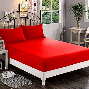 Elegant Comfort 1500 Premium Hotel Quality 1-Piece Fitted Sheet, Softest Quality Microfiber - Deep Pocket up to 16 inch, Wrinkle and Fade Resistant, California King, Red