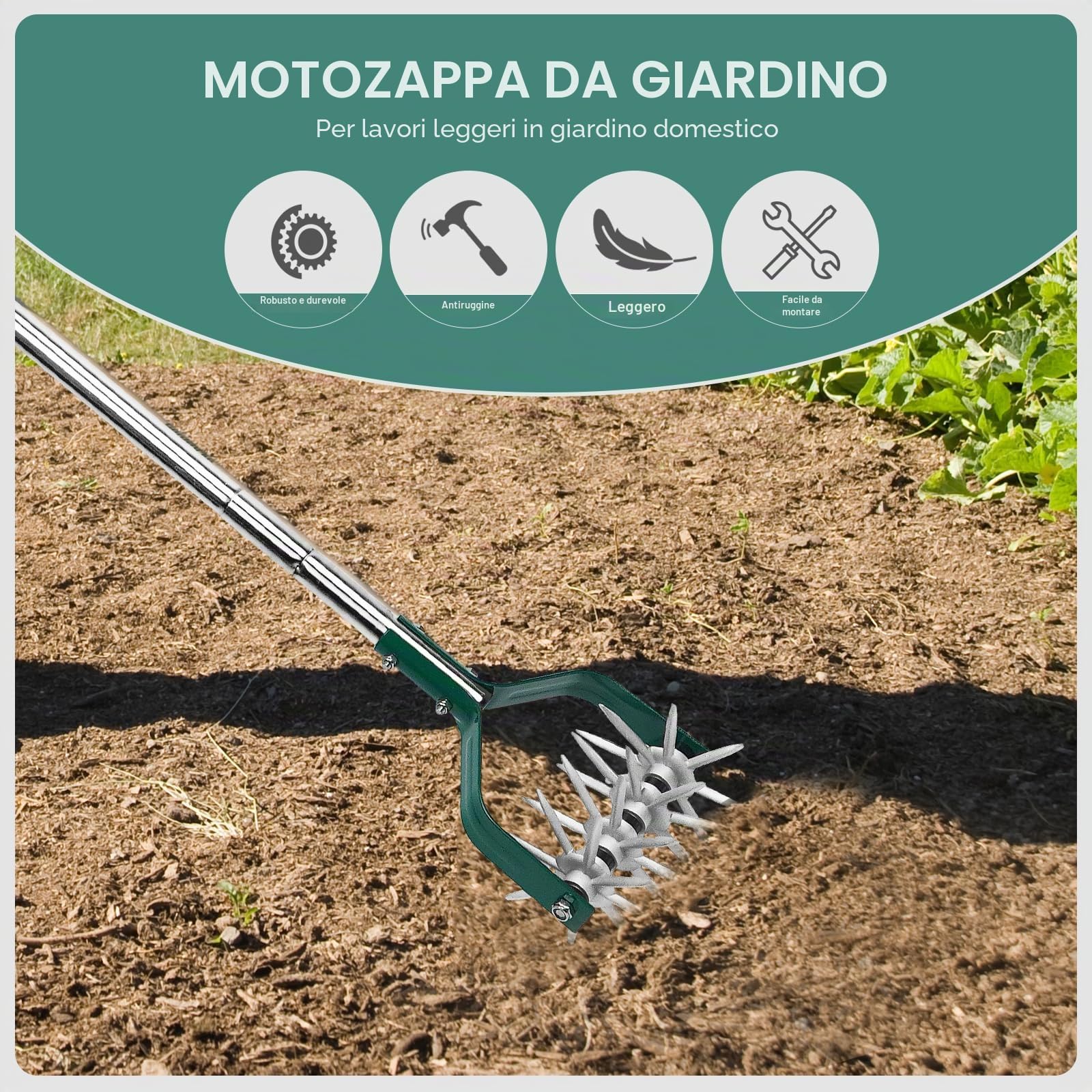 Yeelor Coltivatore rotante con manico regolabile S/S con denti in metallo solido staccabili coltivatore da giardino coltivatore da giardino e fresa manuale per allentare e mescolare il terreno