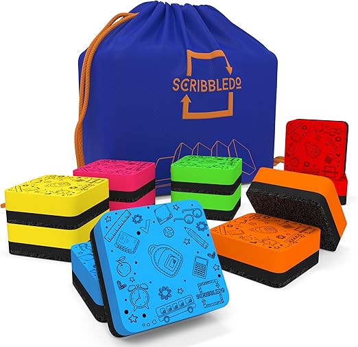 12 Pack Dry Erase Erasers Assorted Colors Magnetic Whiteboard Erasers for Kids and Students - Smudge Free Small Dry Erase for Classroom Home, School and Office