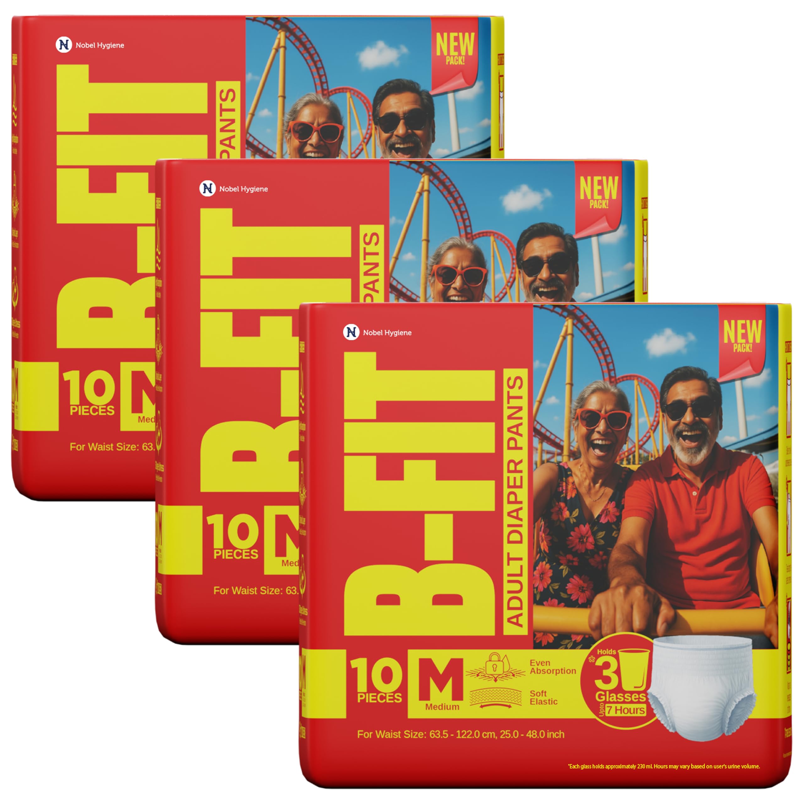 B-Fit Regular Adult Diaper M Size Pants | 30 Count (Medium) | Waist 25 – 48 inch | Unisex | Leakproof | Even Absorption | Long Protection hours | Brief-Like Fit & Soft Elastic Waist