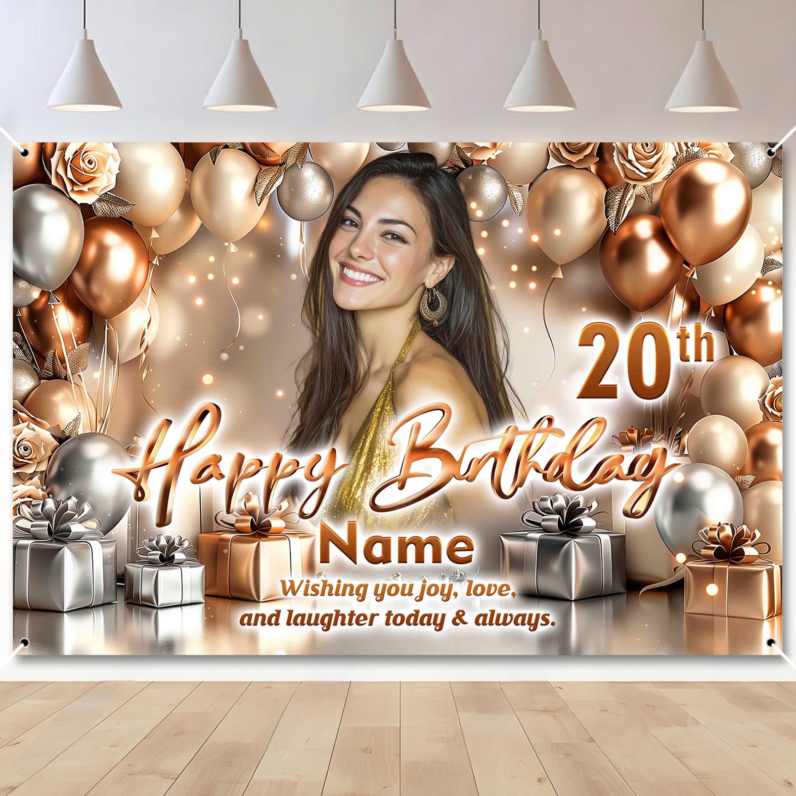 Custom Birthday Gold Banner Add Photo Name Age Party Banner Decor — image 1