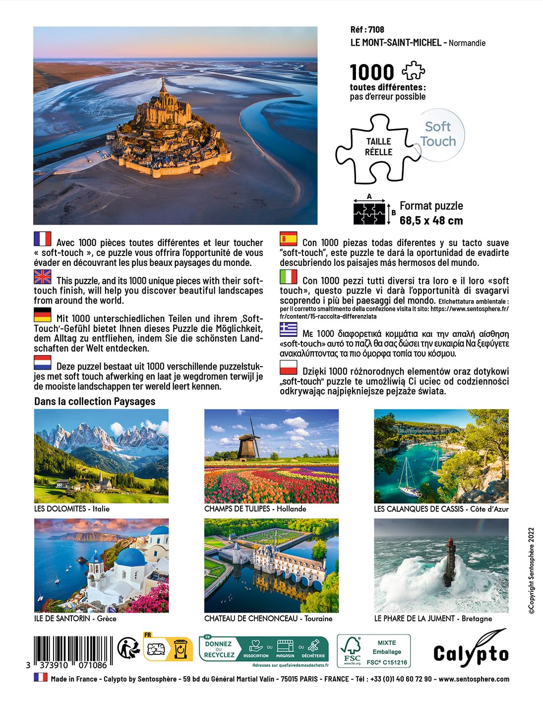 Puzzle Panoramique Clementoni 1000 Pièces – Mont Saint-Michel 70x50 Cm – Matériaux Recyclés – Cadeau Relaxant Dès 14 Ans