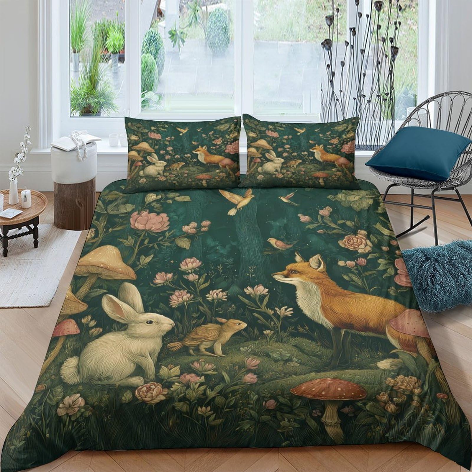 Ctjqhvkz Style-5 3D Printed Forest Animal Fitted Sheet Microfiber Soft Woodland Fox Rabbit Bed Cover For Bedroom Decor Single（135X200cm）
