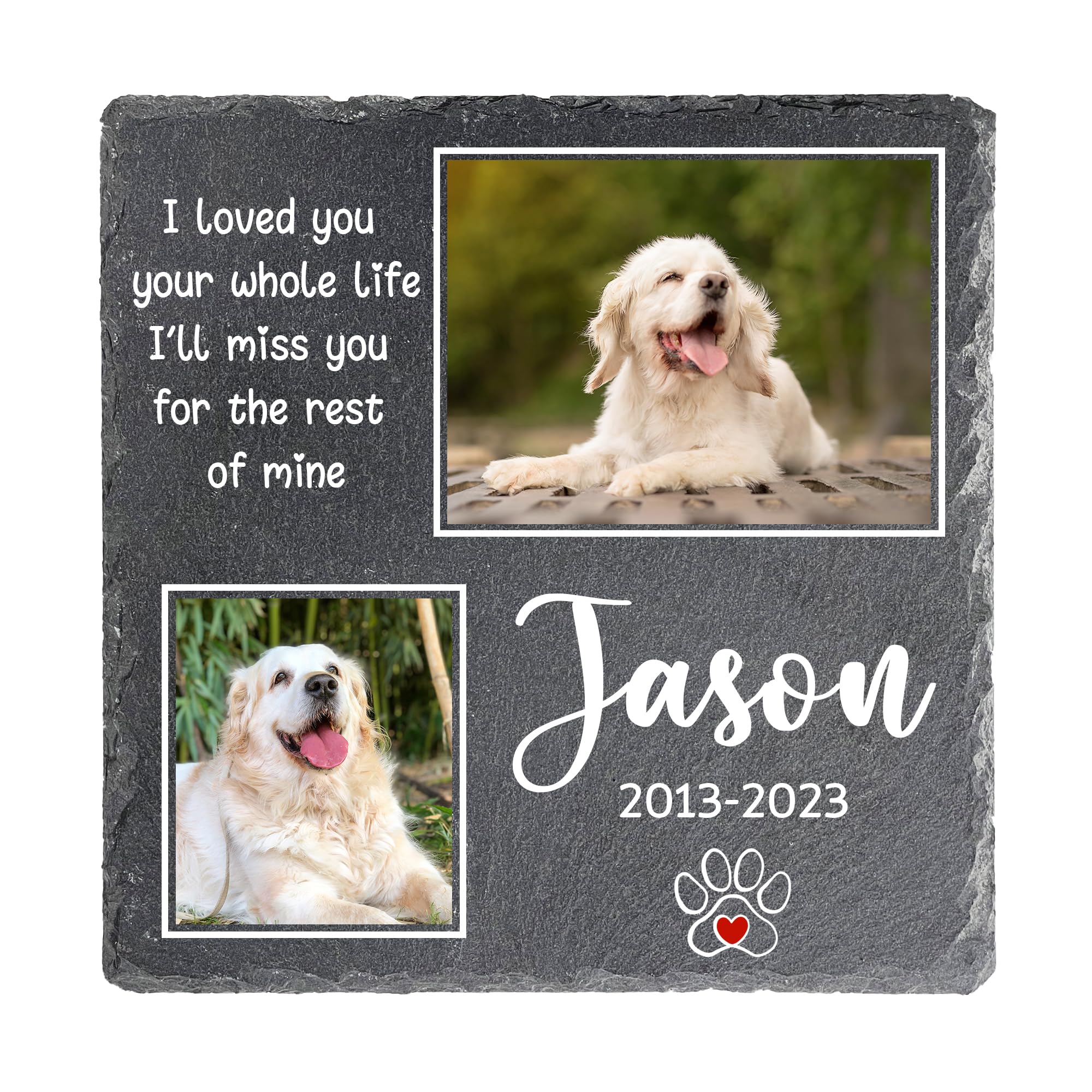 Husguciy Custom Pet Memorial Stones, Personalized Cat or Dog Grave Marker Memorial Stone, Customized Waterproof and Weatherproof Pet Memorial Stones, Condolence Gift (Square 3)