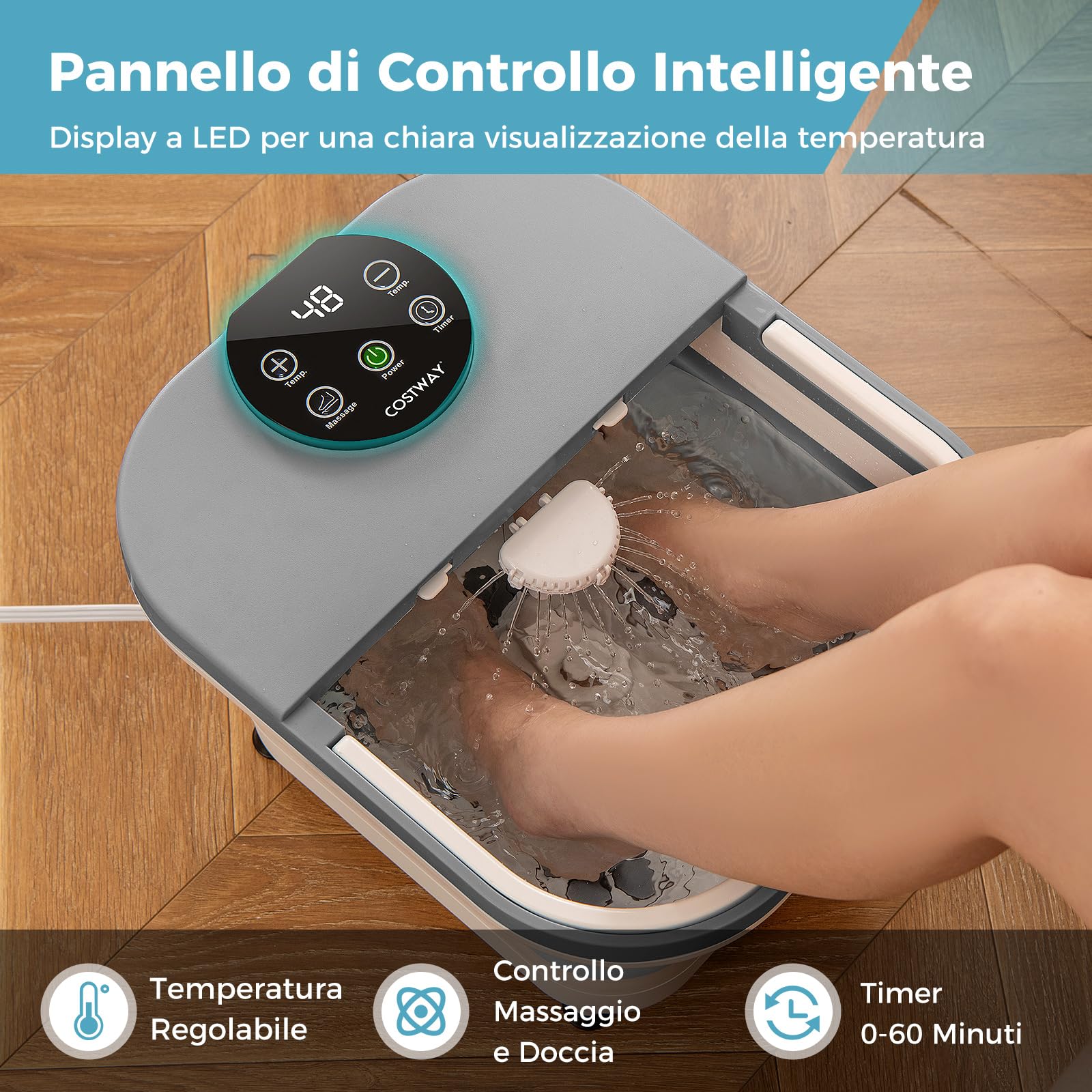 COSTWAY Massaggiatore Pieghevole per Pediluvio, Idromassaggiatore Plantare con Calore Doccia e Timer, Massaggianti Shiatsu Motorizzate, 35-48 ℃