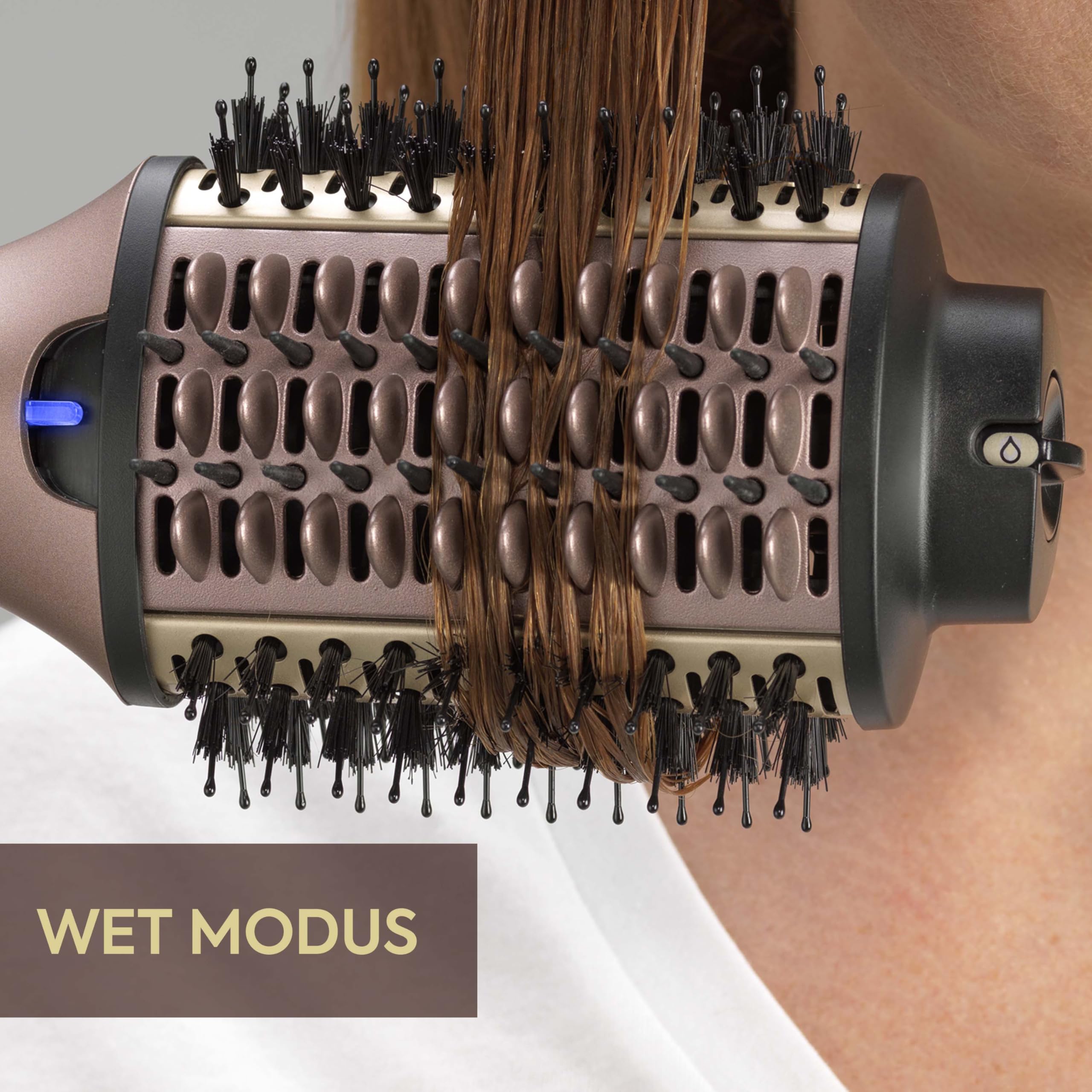 BaByliss Air Power Volume - 2-in-1 Warmluftbürste und Heizbürste, NASS- und TROCKEN-Modus, Glättende Warmluftbürste mit 3 Temperatureinstellungen, Ionen-Technologie, Keramikbeschichtung, Gold, AS95E