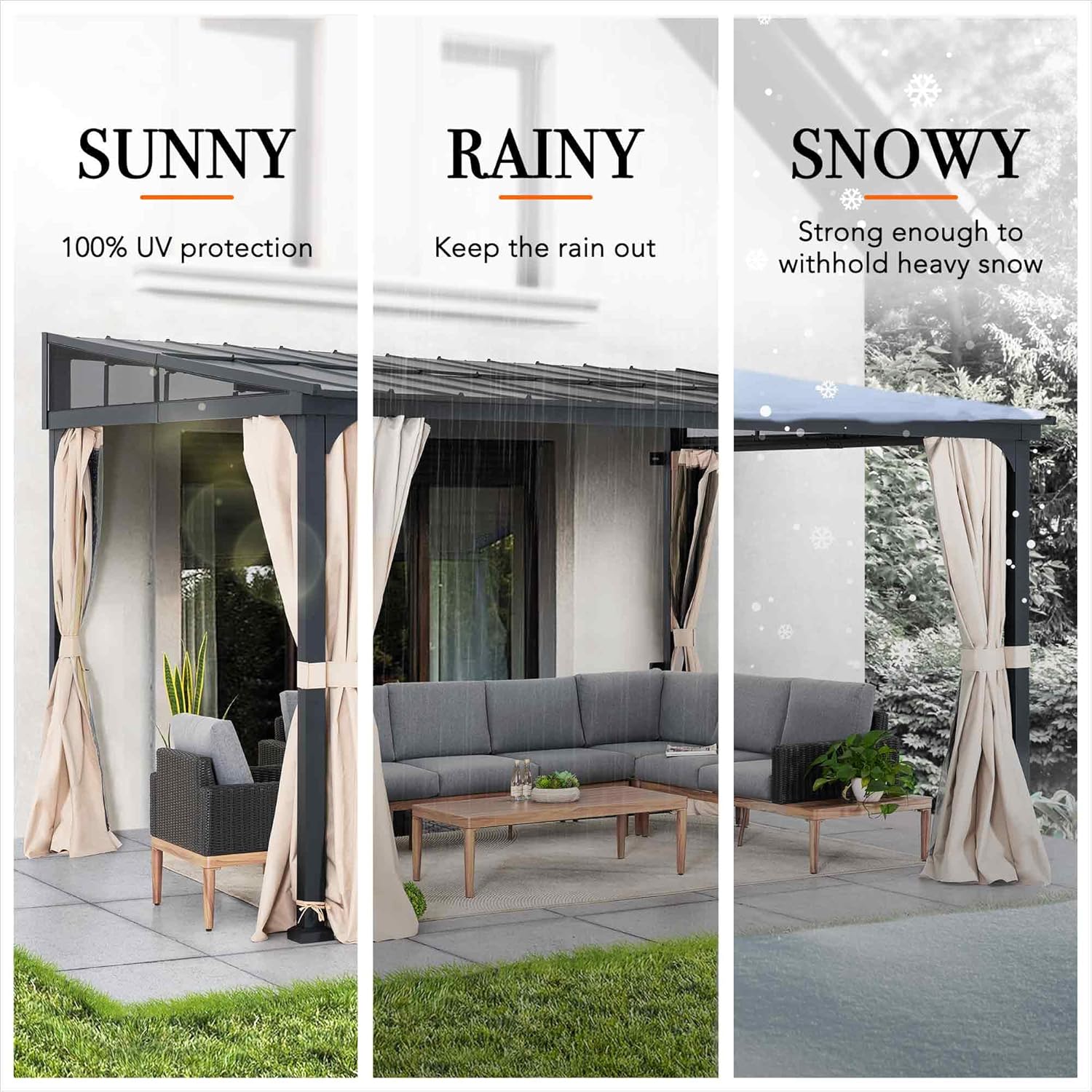 Sunjoy 10 x 12 ft Wall-Mounted Gazebo with Powder Coated Steel Roof, Black Aluminum & Metal Frame Lean to Gazebo with Curtains and Netting…