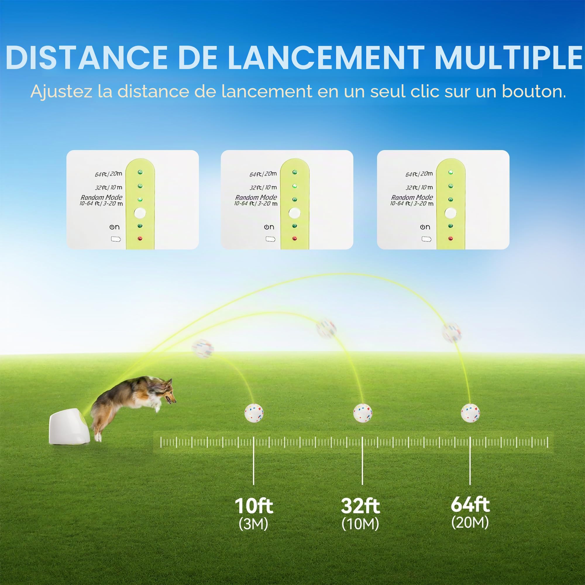 ALL FOR PAWS Lanceur automatique de balles pour chien, lanceur de balles interactif pour chiens de grande et grande taille, jouet interactif rechargeable avec 3 à 12 m, 6 pièces ETPU