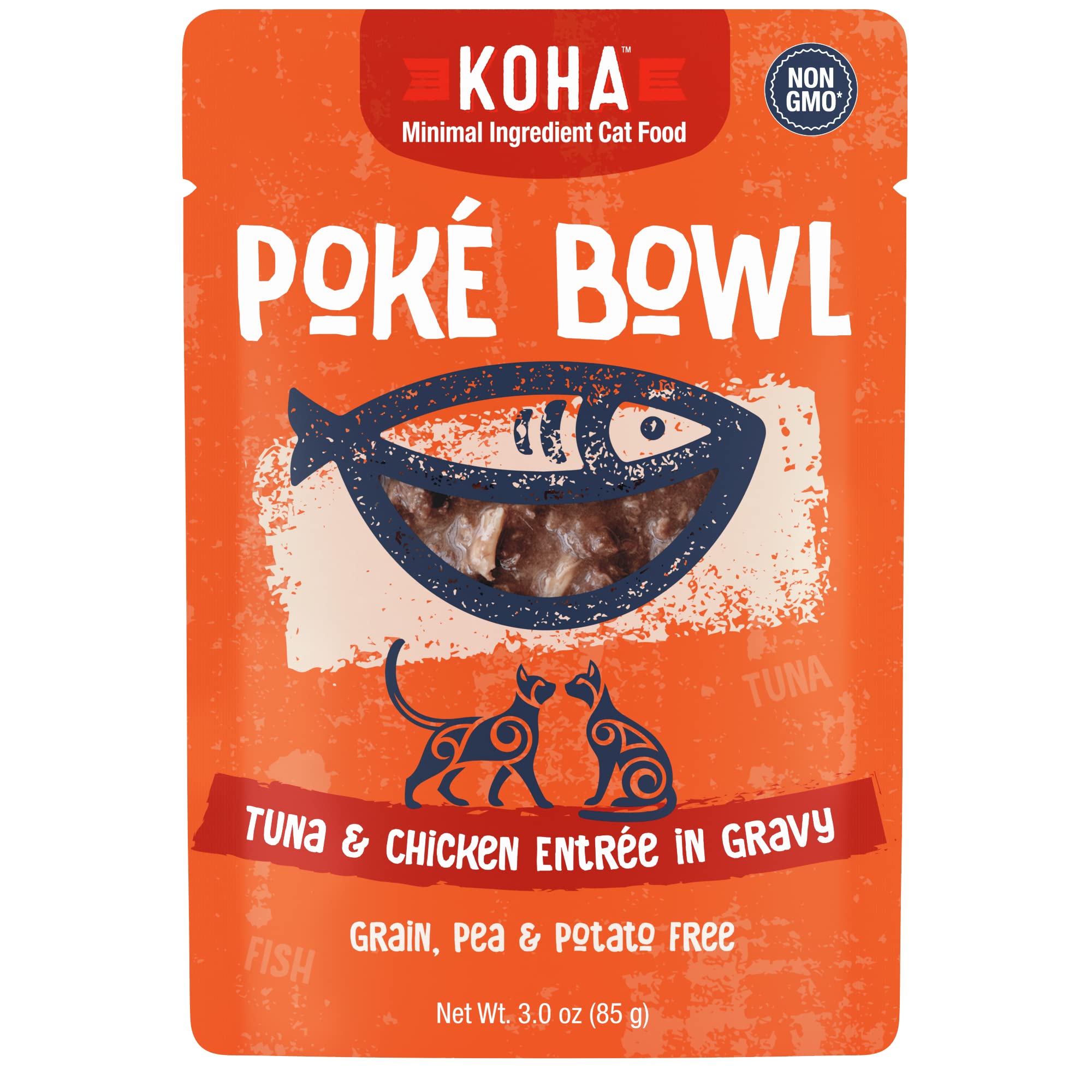 KOHA Poké Bowl Tuna & Chicken Entree in Gravy for Cats, 12-Pack of 3oz Pouches
