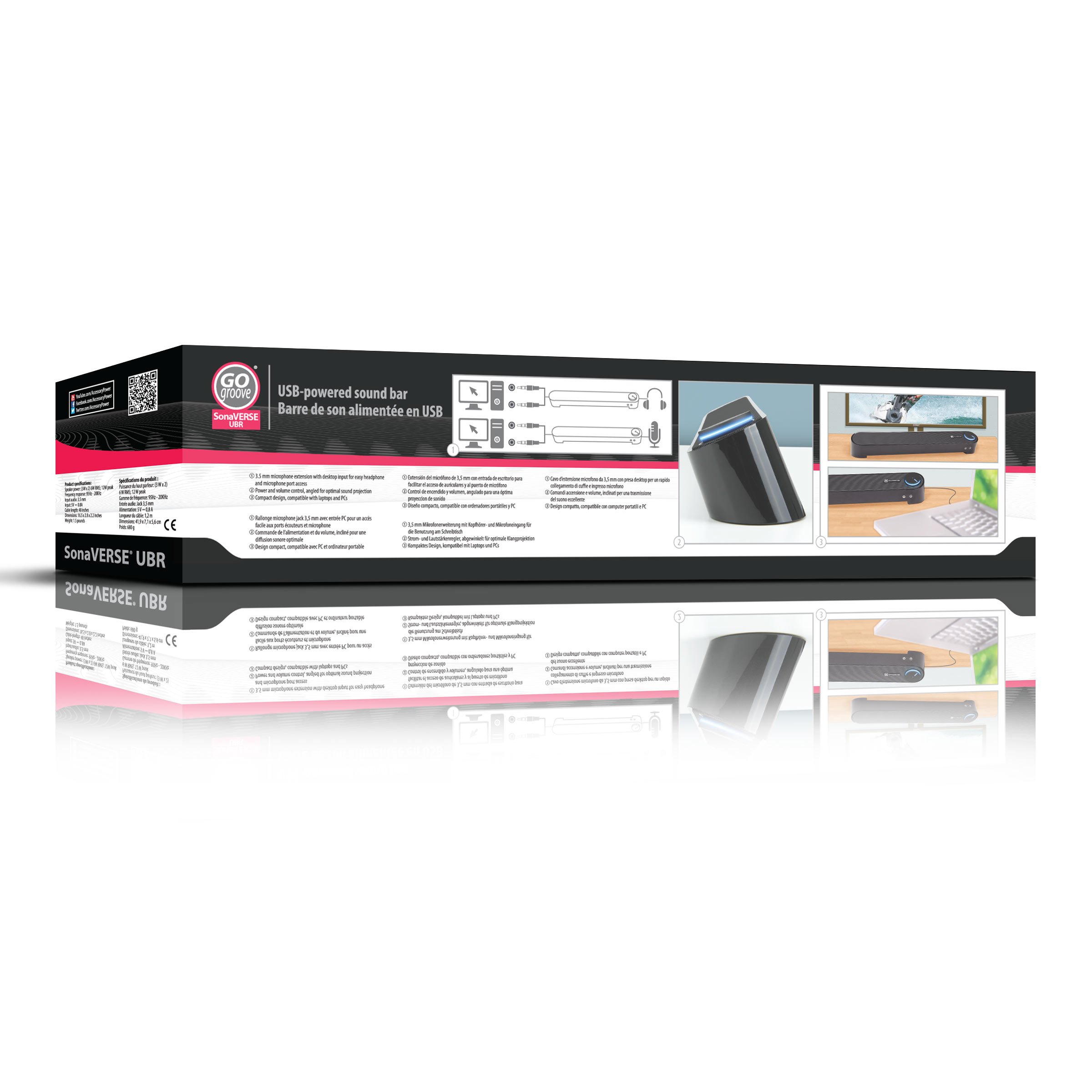 GOgroove Barre de son pour PC - Haut-parleur stéréo portable 2.0 avec ports audio intégrés, bouton d'alimentation LED éclairé, alimentation USB, pour PC, ordinateurs portables et ordinateurs portables