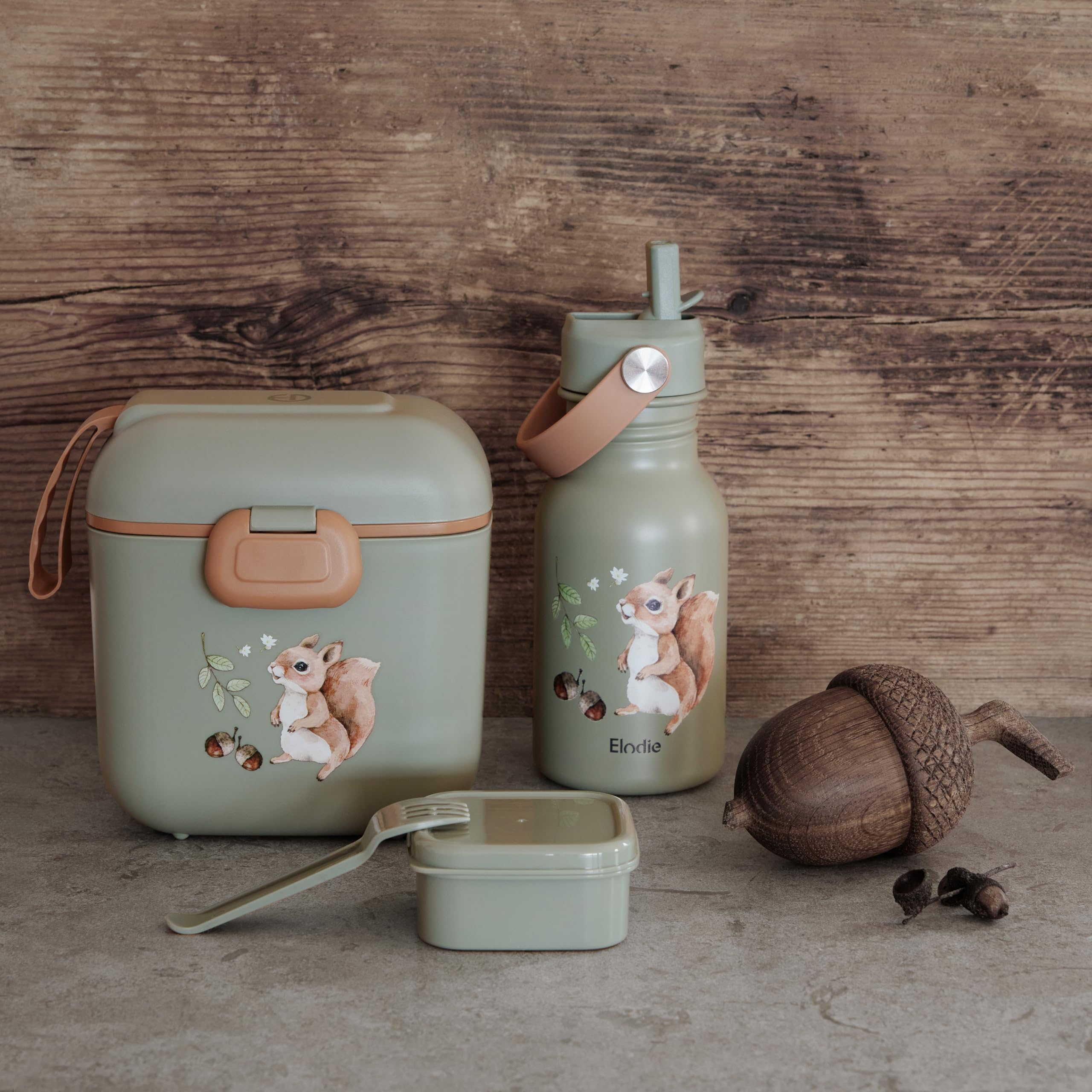 Elodie Details Gourde Enfant Inox, Bouchon Anti-Fuite avec Paille et Poignée pour Enfants, Facile à Ouvrir, Sans BPA, Facile à Nettoyer, Bouteille Idéal École & Activités, 350ML, Chipmunk Darling
