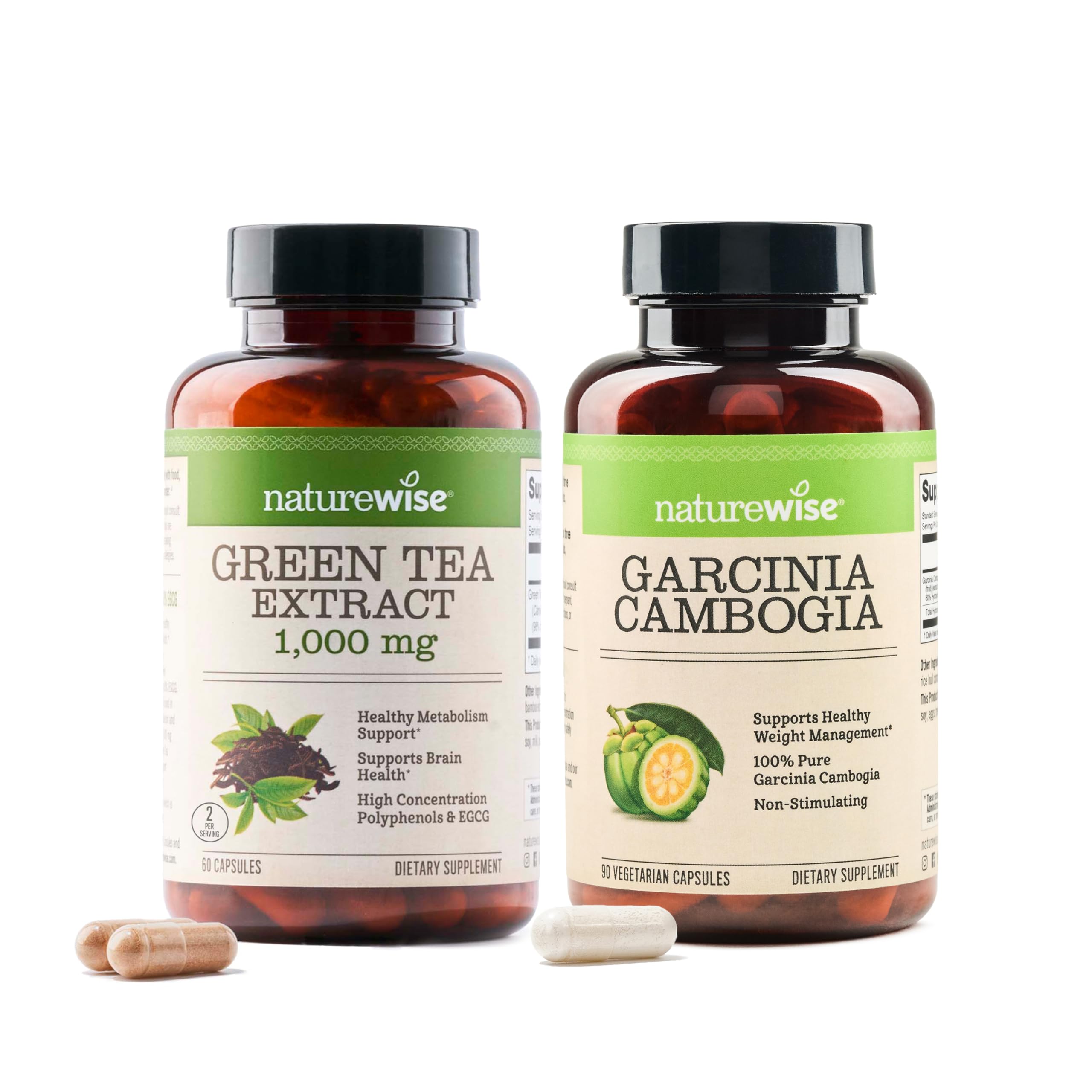 NatureWise [1] Green Tea Extract 1000 mg - Vegan, Non-GMO - 60 Capsules[30-Day Supply] + [1] Garcinia Cambogia - 60% HCA - Vegan, Non-GMO - 90 Capsules[1-3 Mont