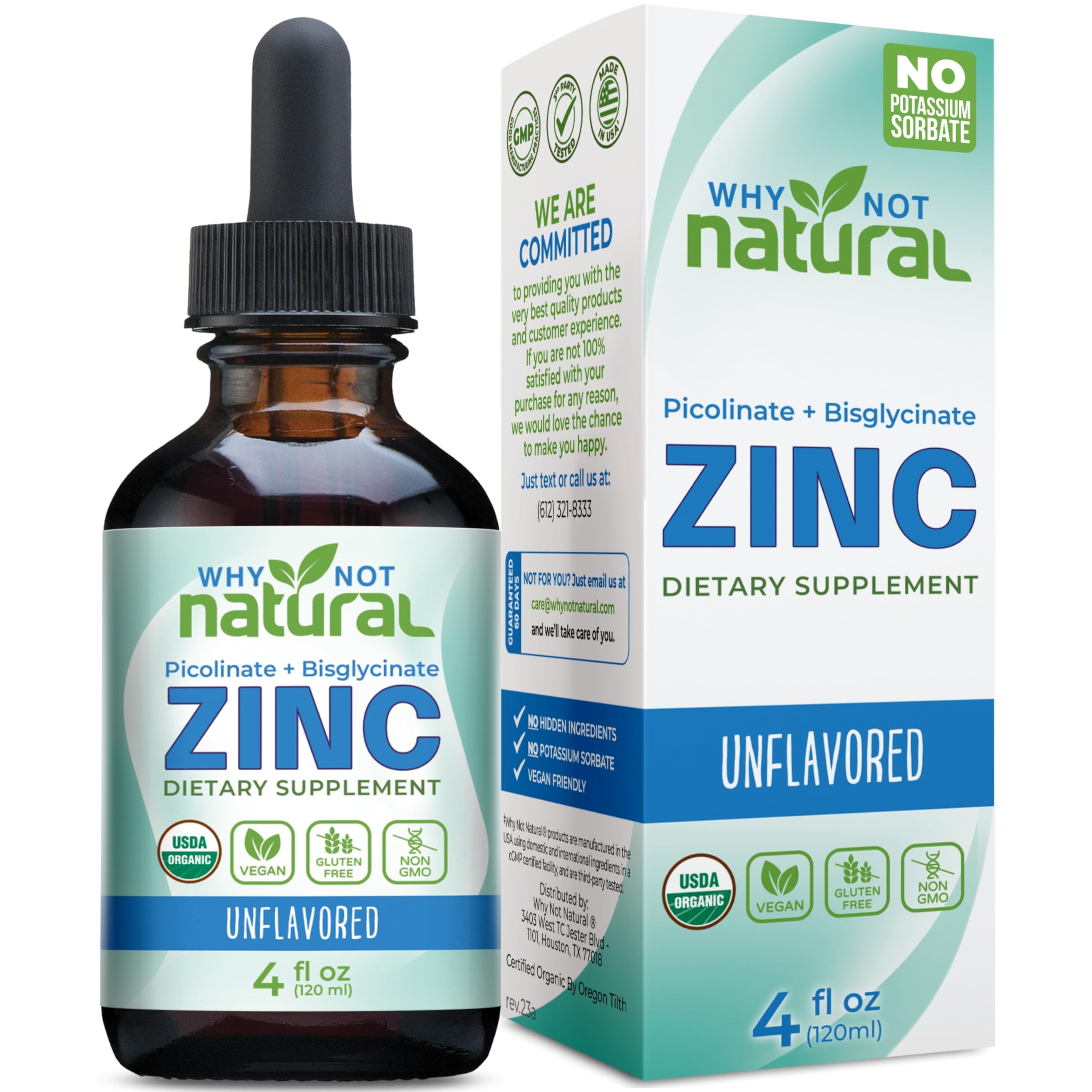 Organic Liquid Zinc Drops Supplement with Chelated Picolinate and Bisglycinate, Vegan