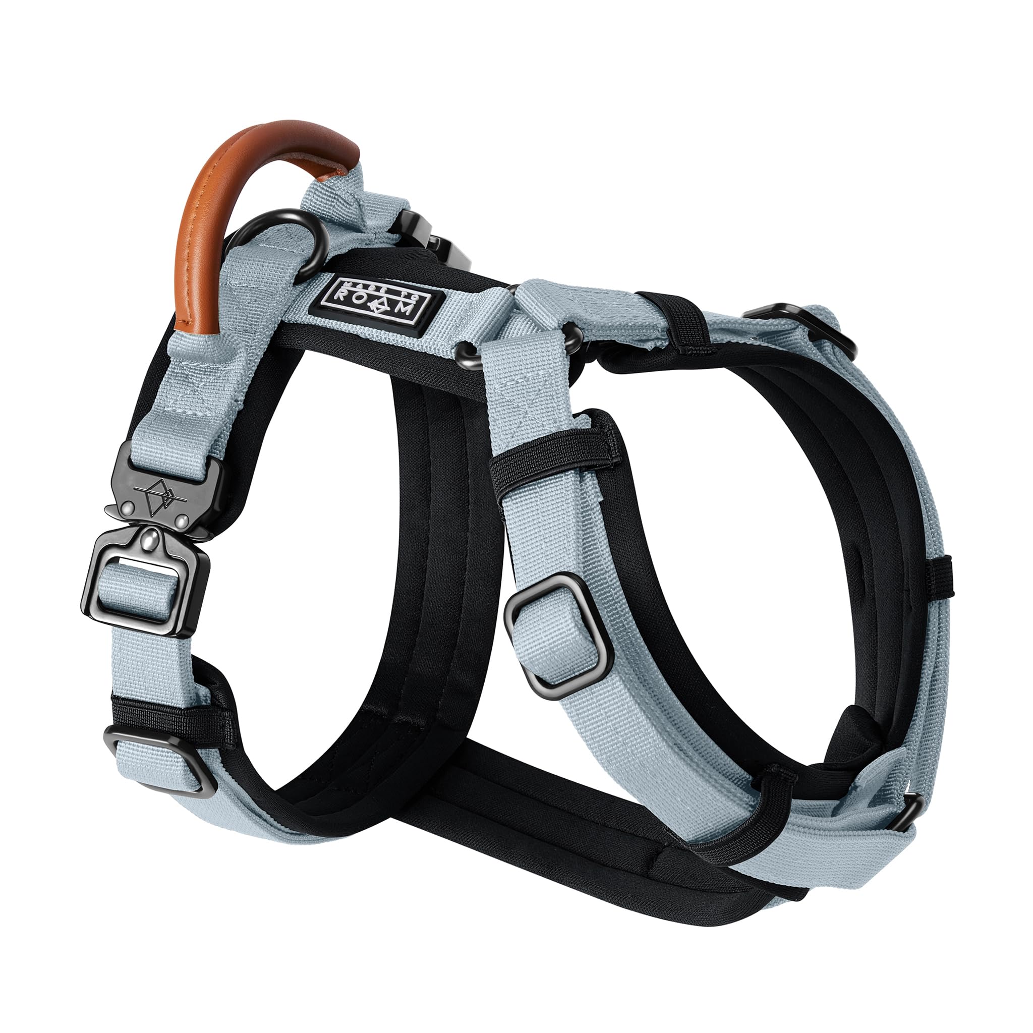 MADE TO ROAM Premium Explorer Harness - Y-Shaped Dog Harness with Adjustable Durable Nylon, Soft Padding, Metal Buckles and Leather Handle for Small,