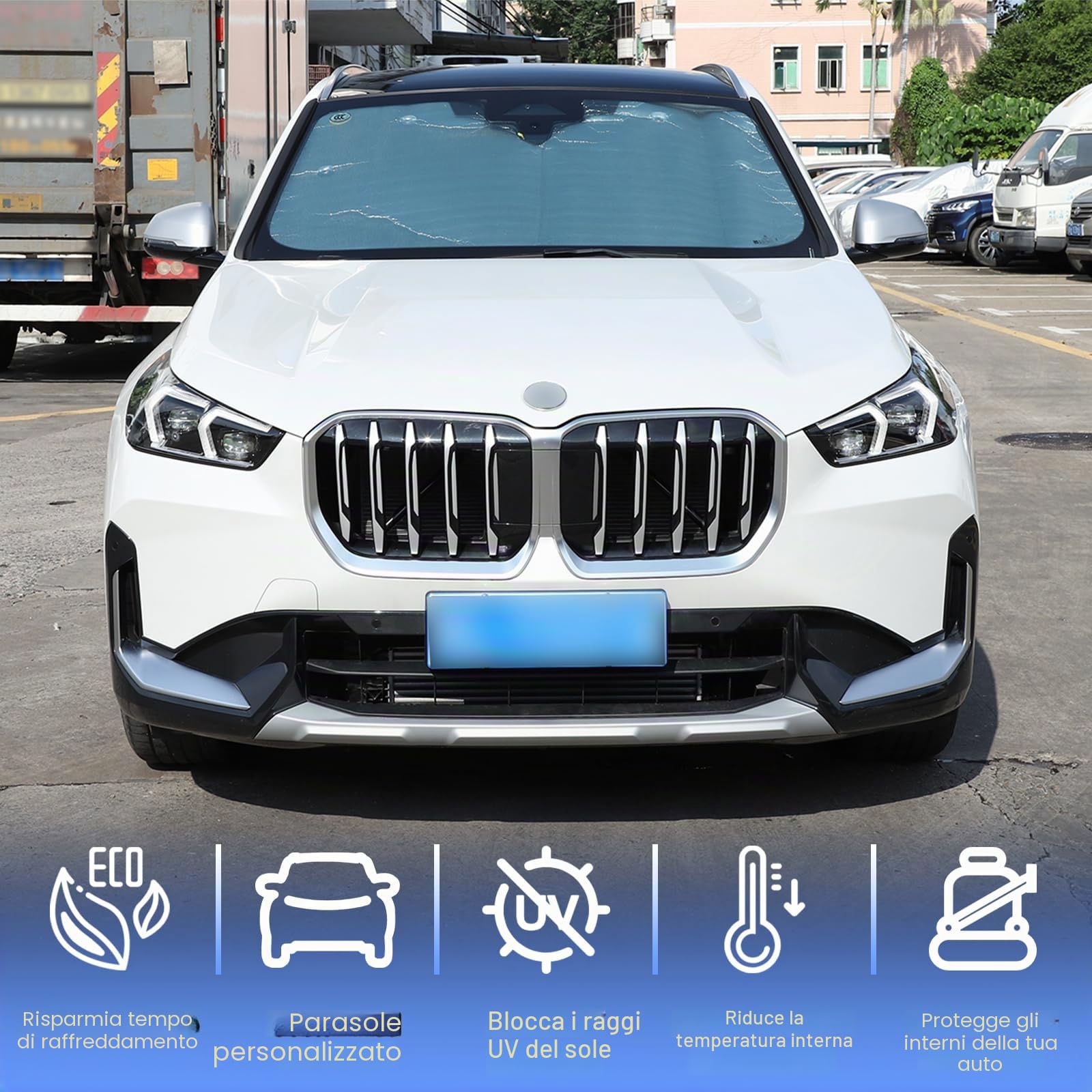 Parasole per parabrezza per BMW X1 U11 2023-2026 Parasole per finestrino anteriore pieghevole riflettente Visiera solare personalizzata Protezione UV Protezione per la privacy Protezione termica per