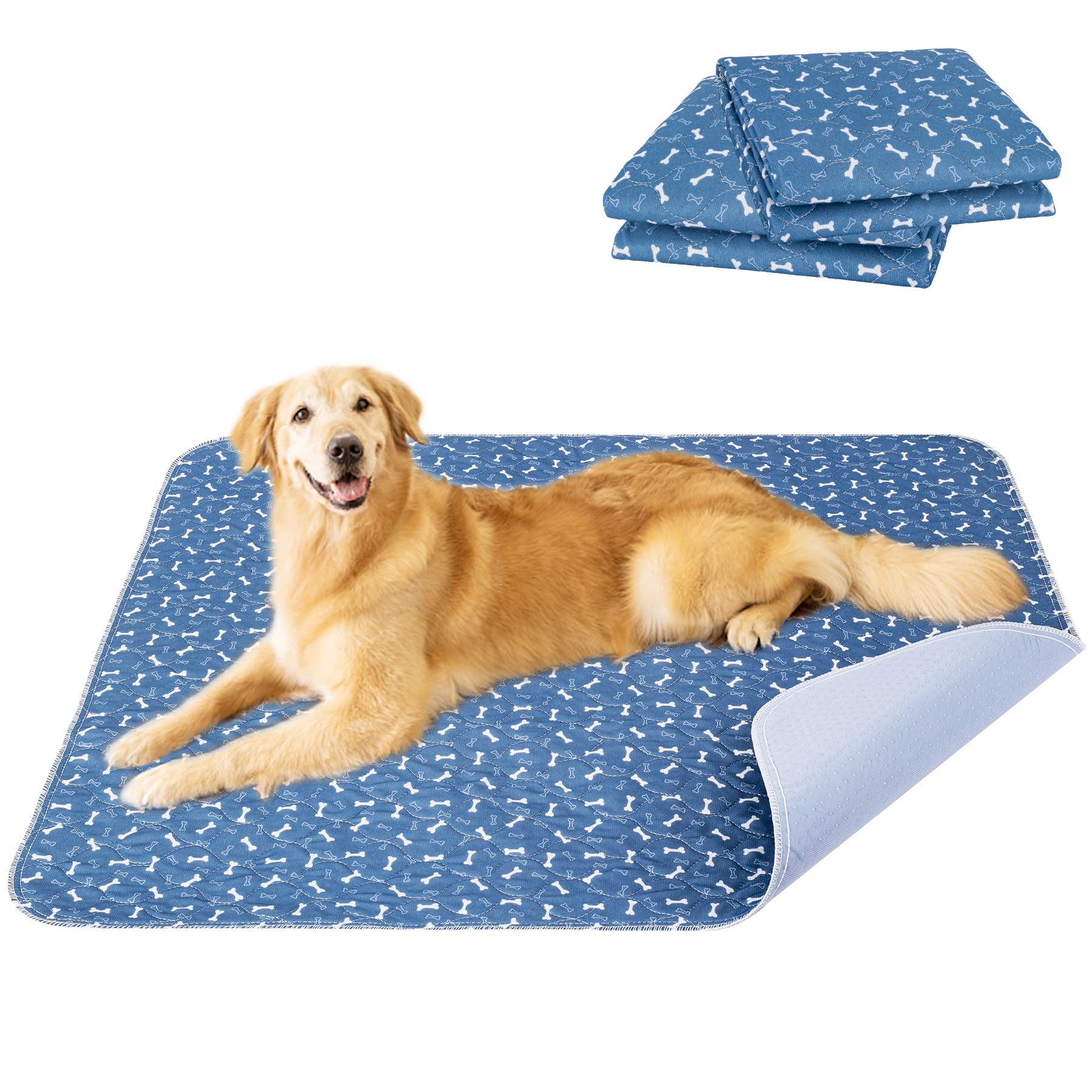 LENAUQ Puppy Pads, 2 Pack Washable Dog Pee Pads Pet Puppy Training Supplies Pads, 80 X 90cm Non-Slip Super Absorbing Whelping Pads for Dog Housebreaking Supplies - Blue