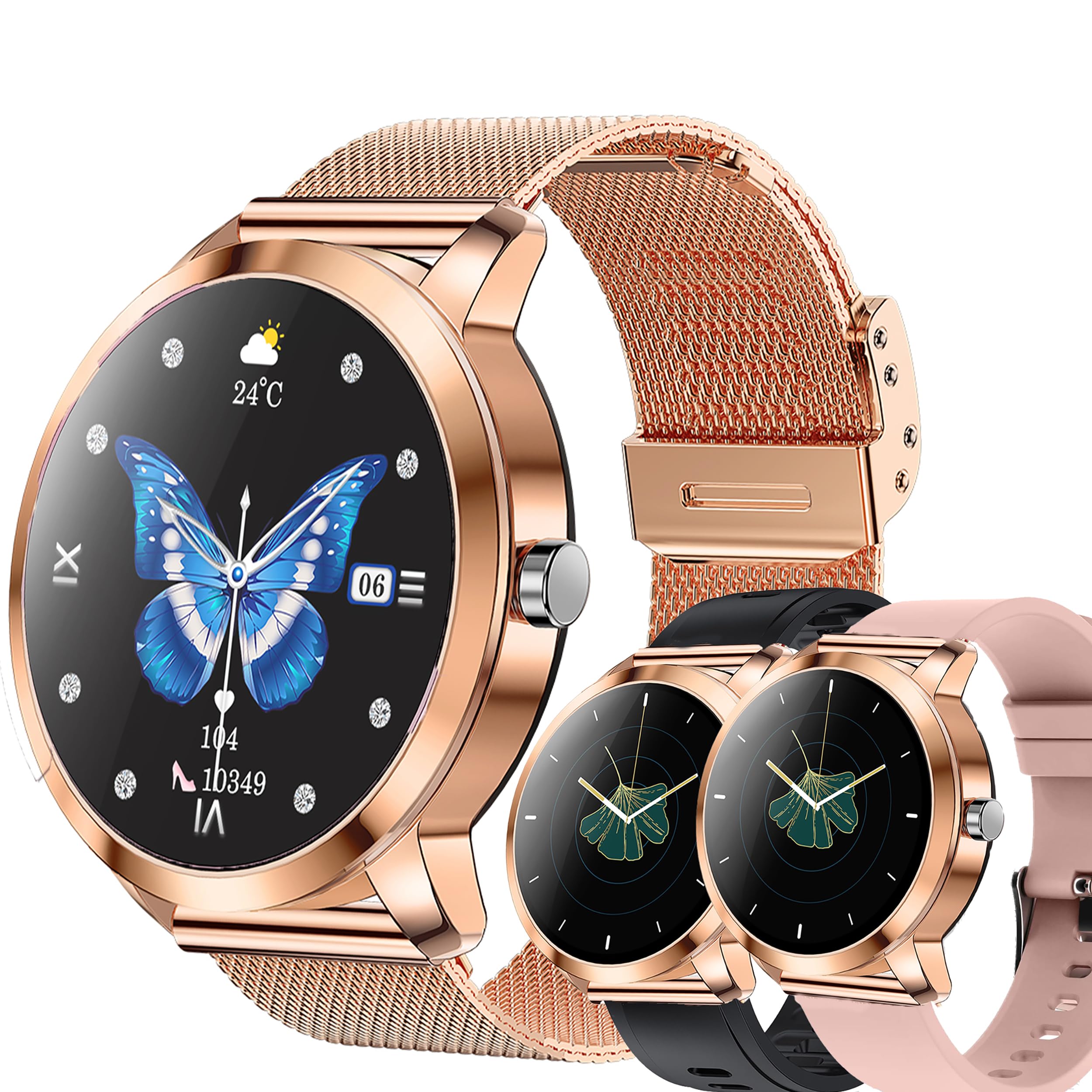 Reloj Inteligente para Mujer con Linterna de Llamadas Bluetooth, batería Grande, 1,27 Pulgadas, AMOLED 5 ATM, Reloj de Fitness con SpO2, medición de presión Arterial (Dorado)