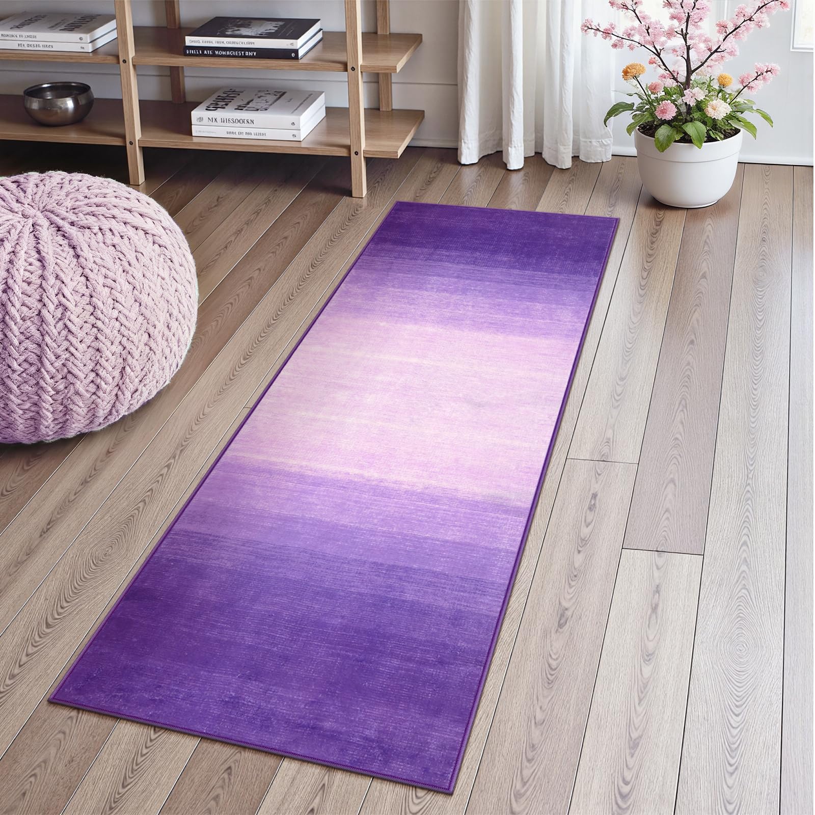 Wonnitar Washable Purple 2x6 Runner Rug, Non-Skid Modern Ombre Bathroom Runner, Non-Shedding Soft Low Pile Laundry Room Rug Contemporary Carpet Runner