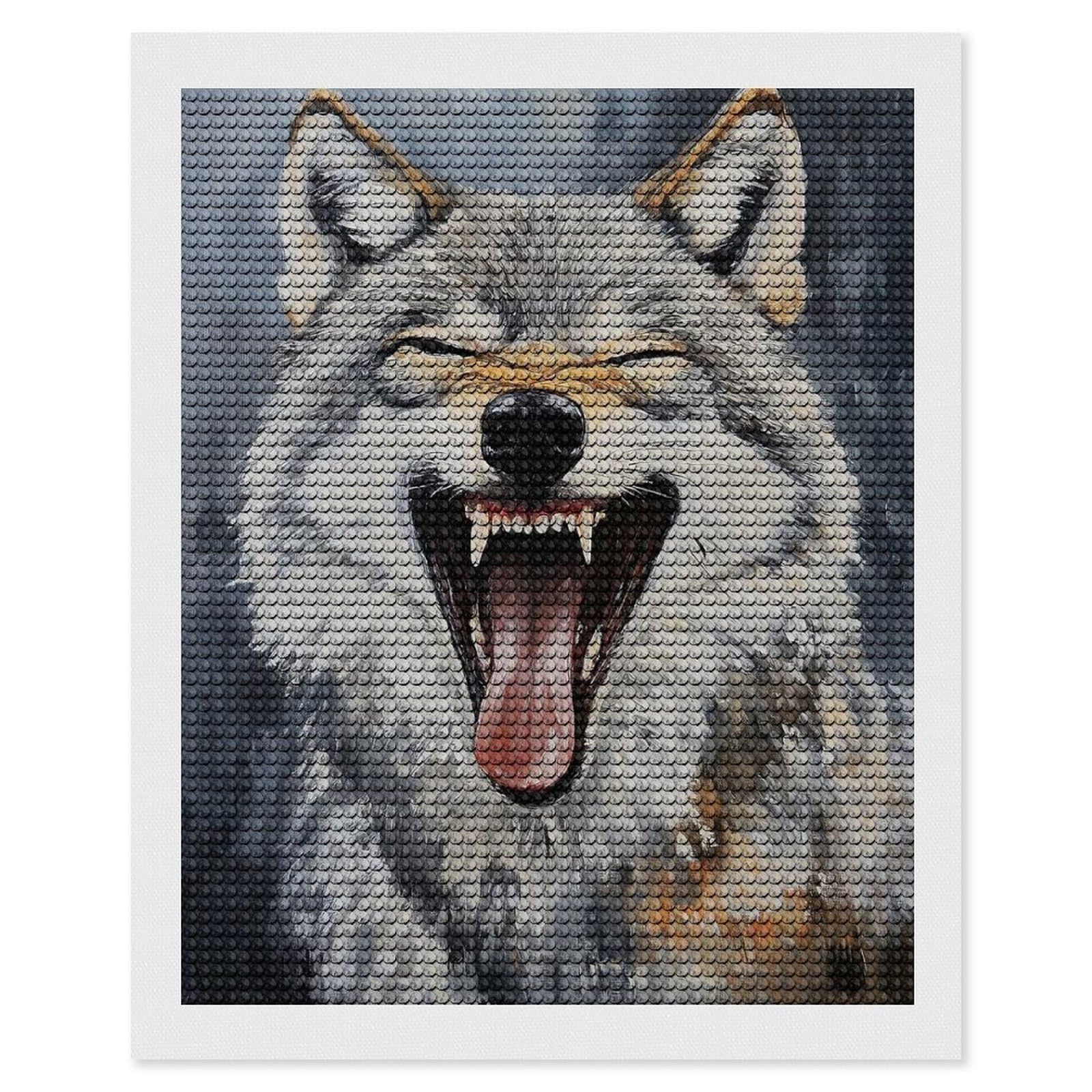 Junmoney Laughing Wolf Painting DIY Diamond Art Canvas Kit 16"x20", Simple to Start, Fun Craft Experience, Modern Decor, Gift Idea, Adhesive Canvas